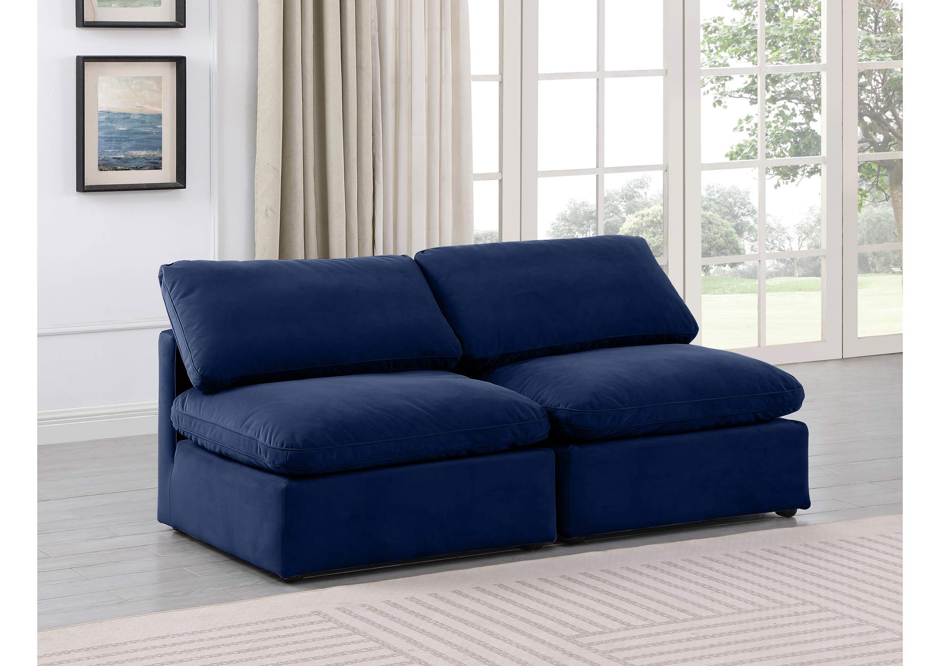 Indulge Navy Velvet Modular Sofa,Meridian Furniture