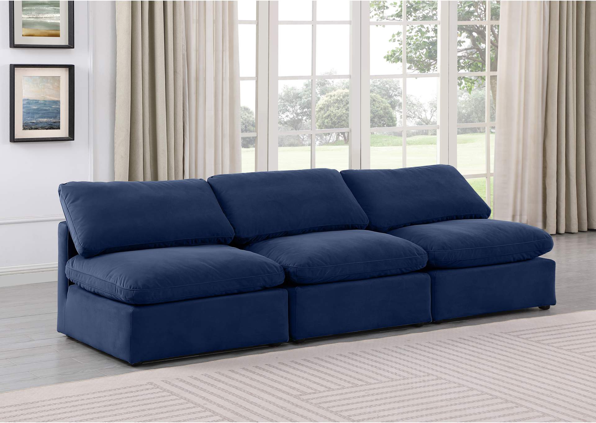 Indulge Navy Velvet Modular Sofa,Meridian Furniture