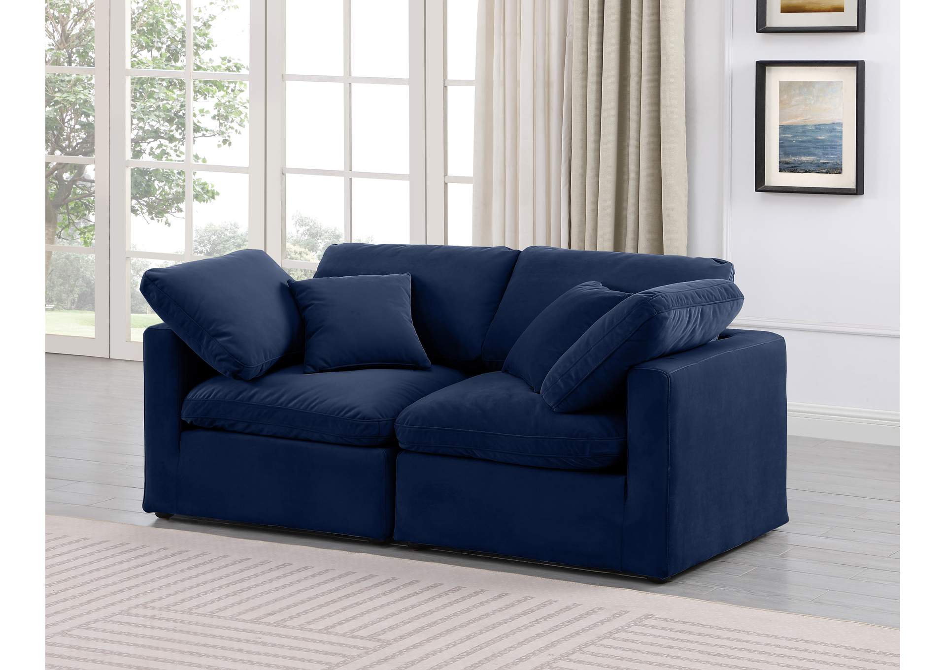 Indulge Navy Velvet Modular Sofa,Meridian Furniture