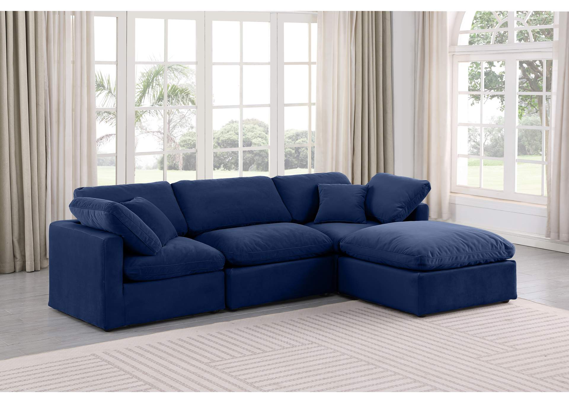 Indulge Navy Velvet Modular Sectional,Meridian Furniture
