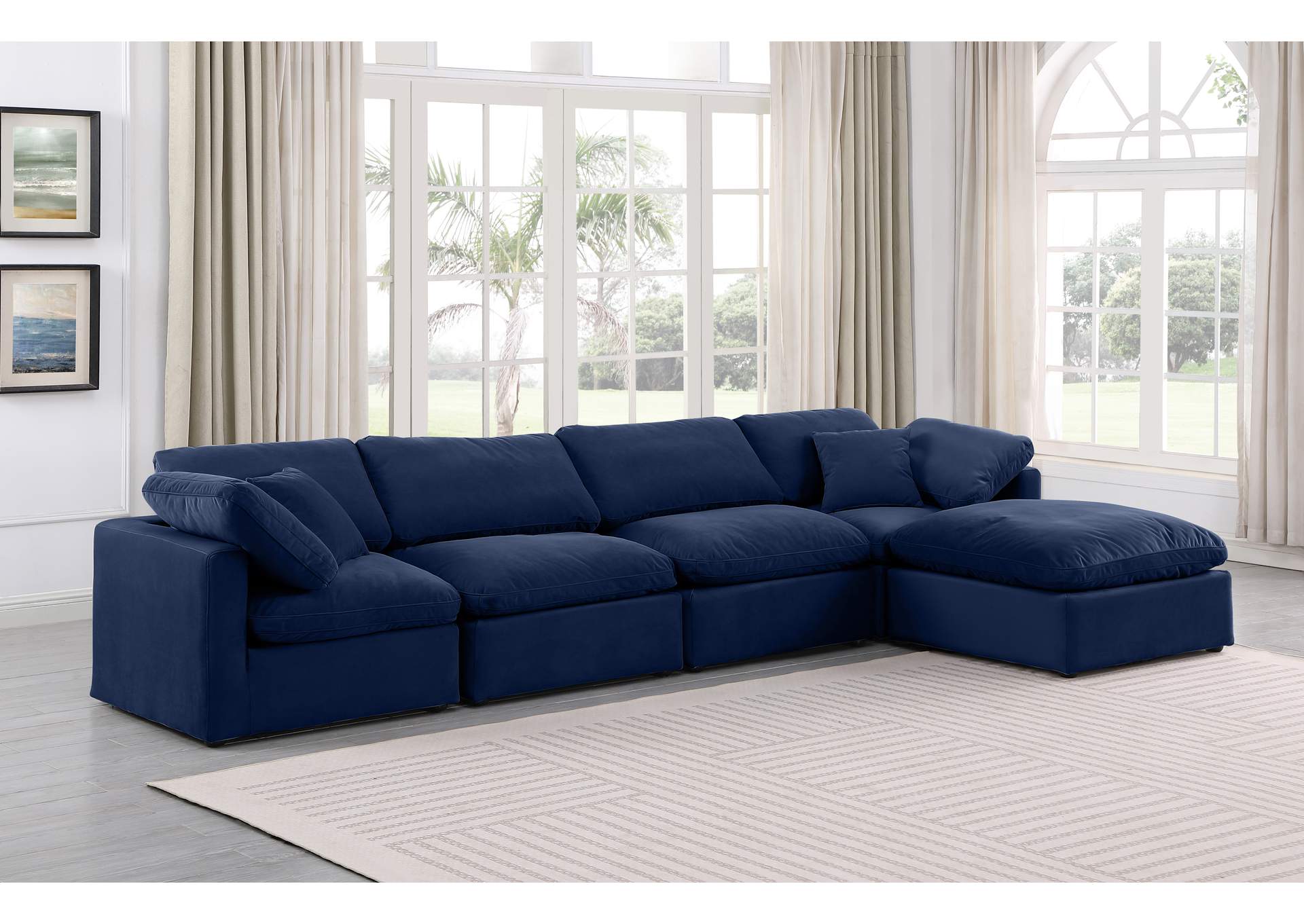 Indulge Navy Velvet Modular Sectional,Meridian Furniture