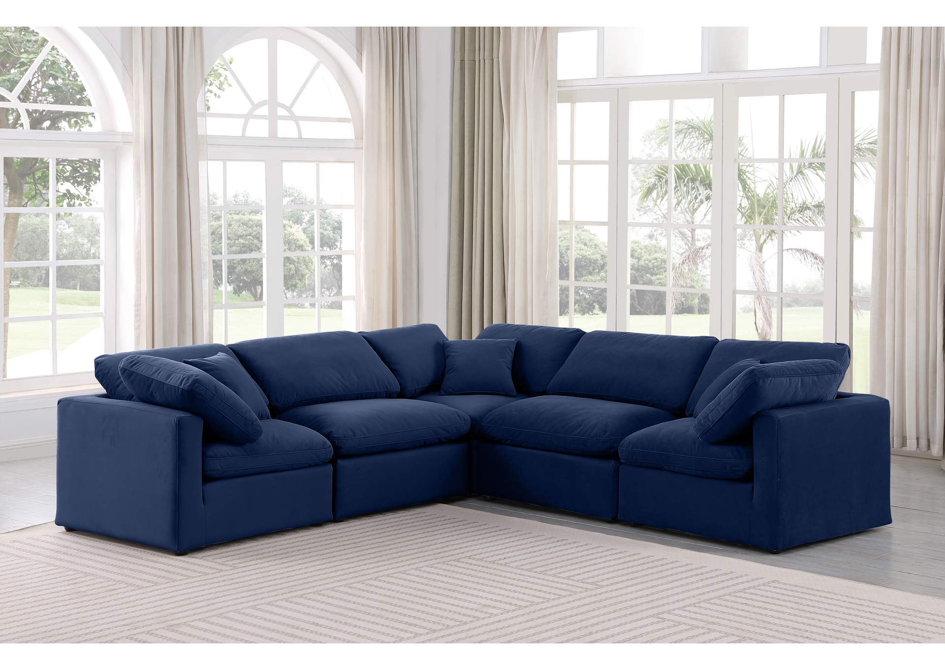 Indulge Navy Velvet Modular Sectional,Meridian Furniture