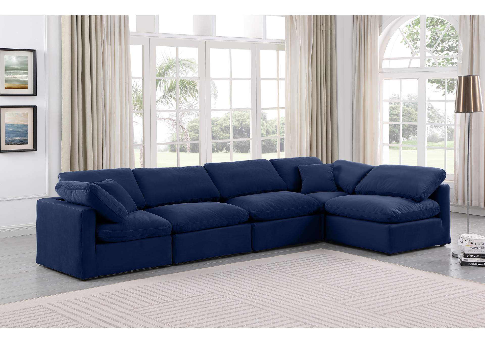 Indulge Navy Velvet Modular Sectional,Meridian Furniture