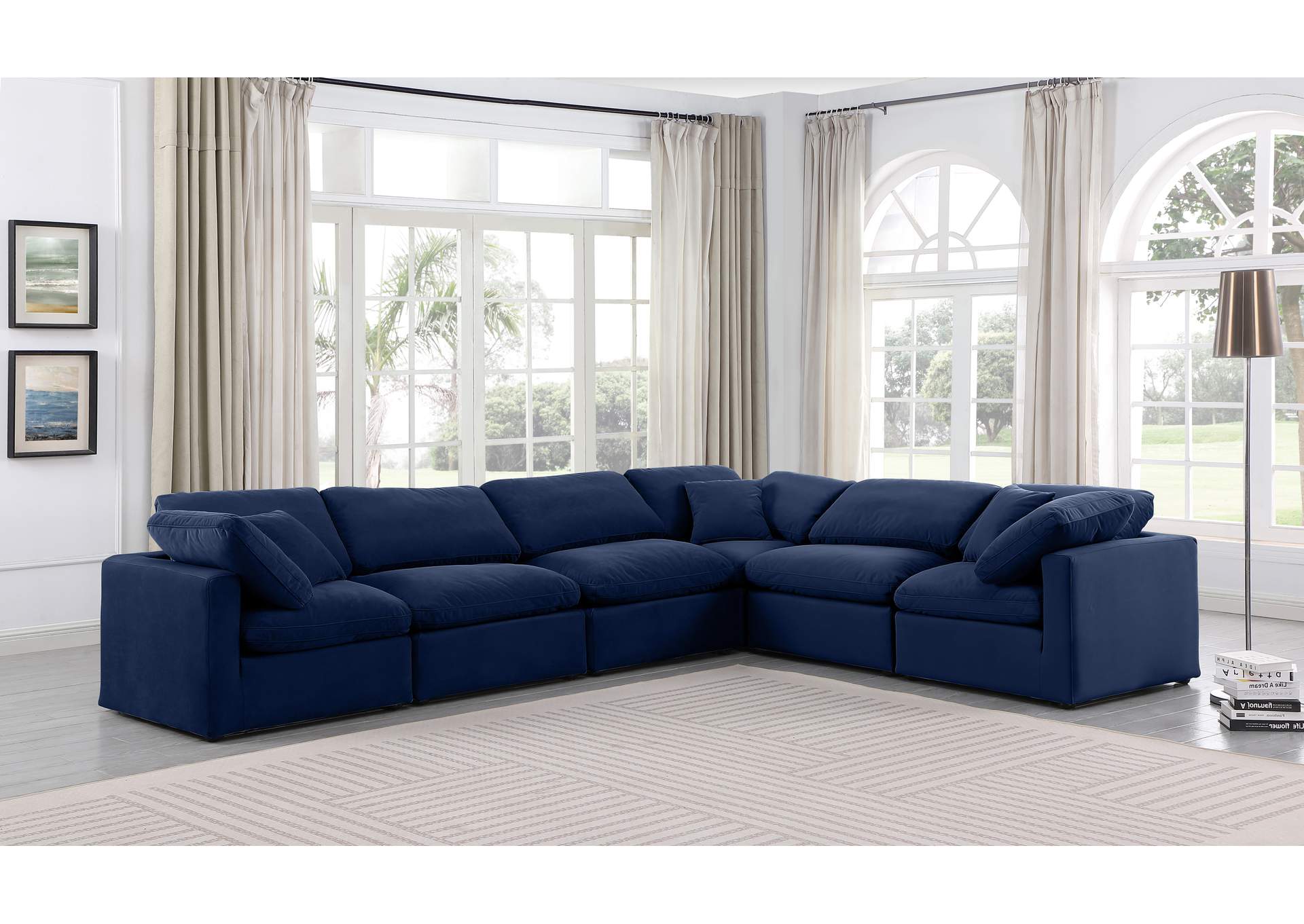 Indulge Navy Velvet Modular Sectional,Meridian Furniture