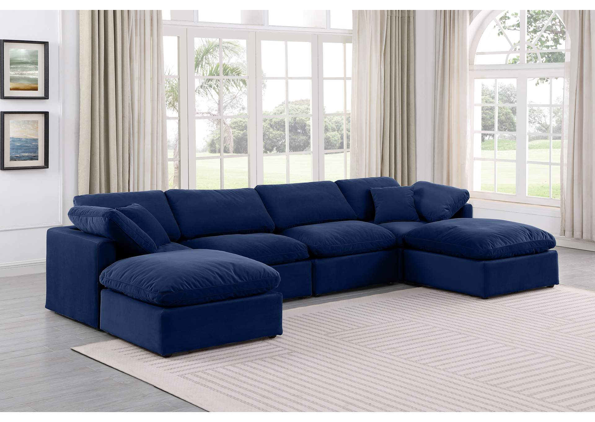 Indulge Navy Velvet Modular Sectional,Meridian Furniture