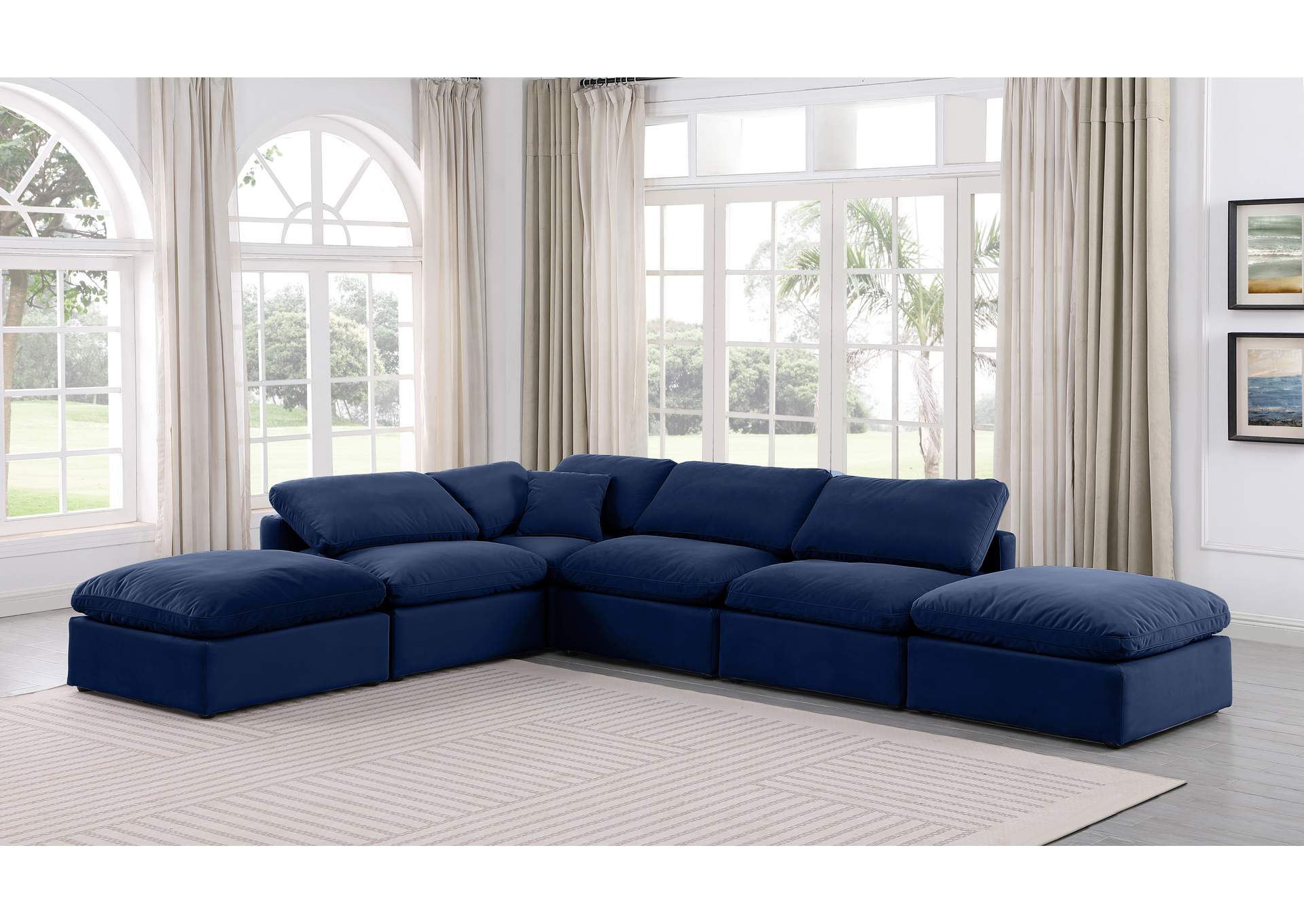 Indulge Navy Velvet Modular Sectional,Meridian Furniture