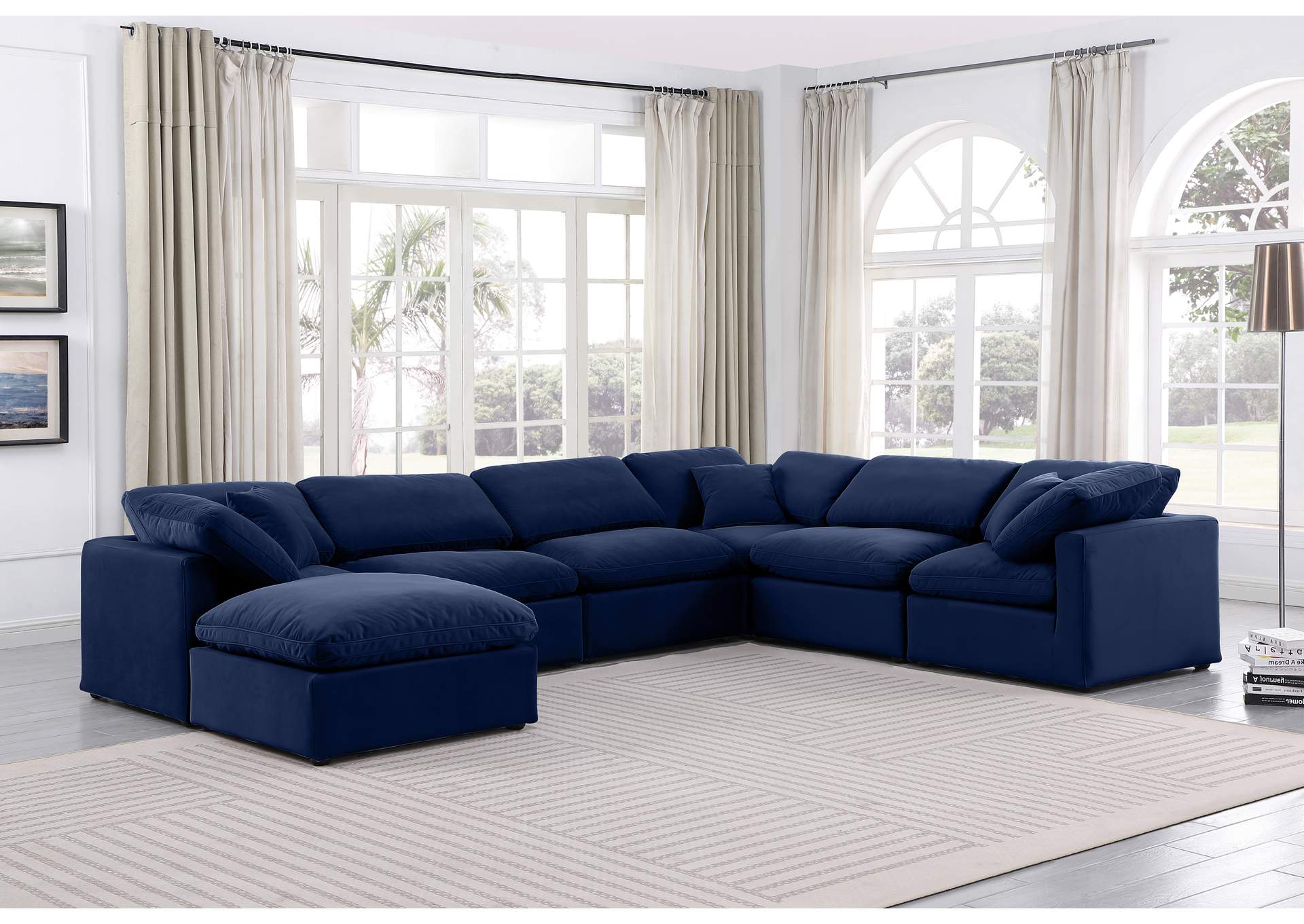 Indulge Navy Velvet Modular Sectional,Meridian Furniture