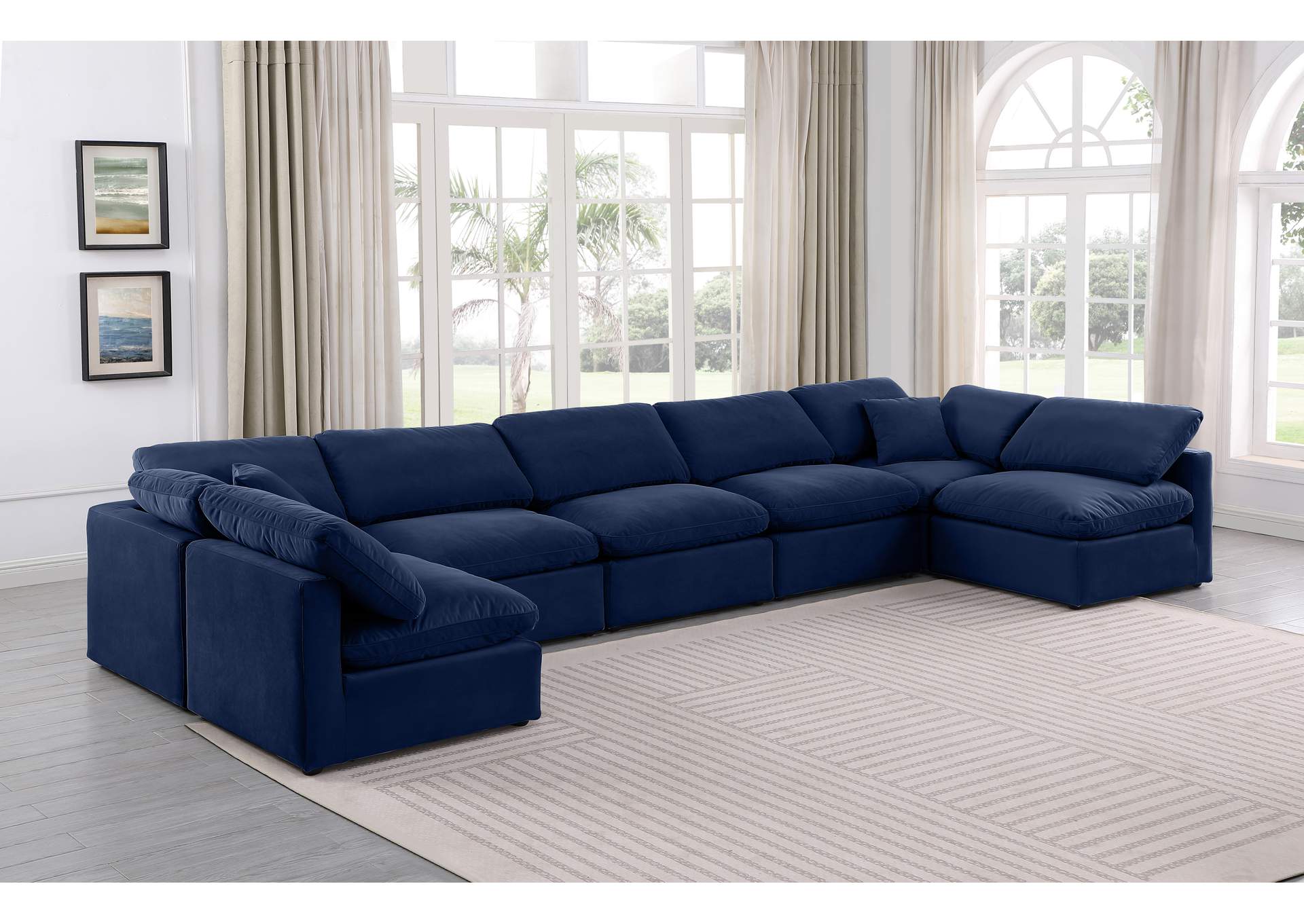 Indulge Navy Velvet Modular Sectional,Meridian Furniture