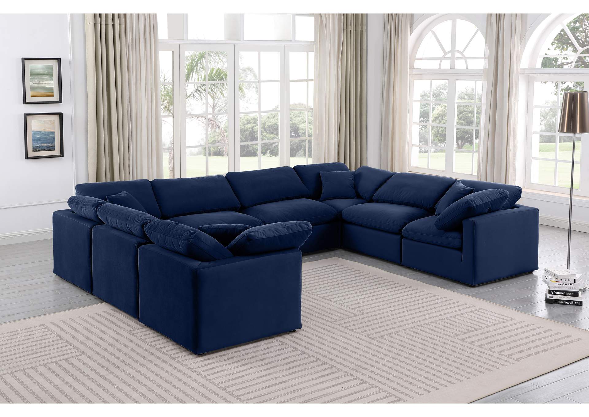Indulge Navy Velvet Modular Sectional,Meridian Furniture