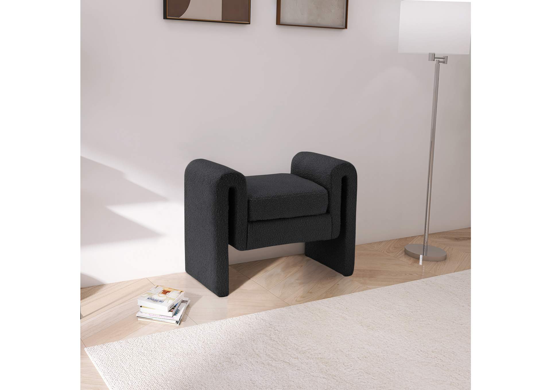 Stylus Black Boucle Fabric Bench,Meridian Furniture