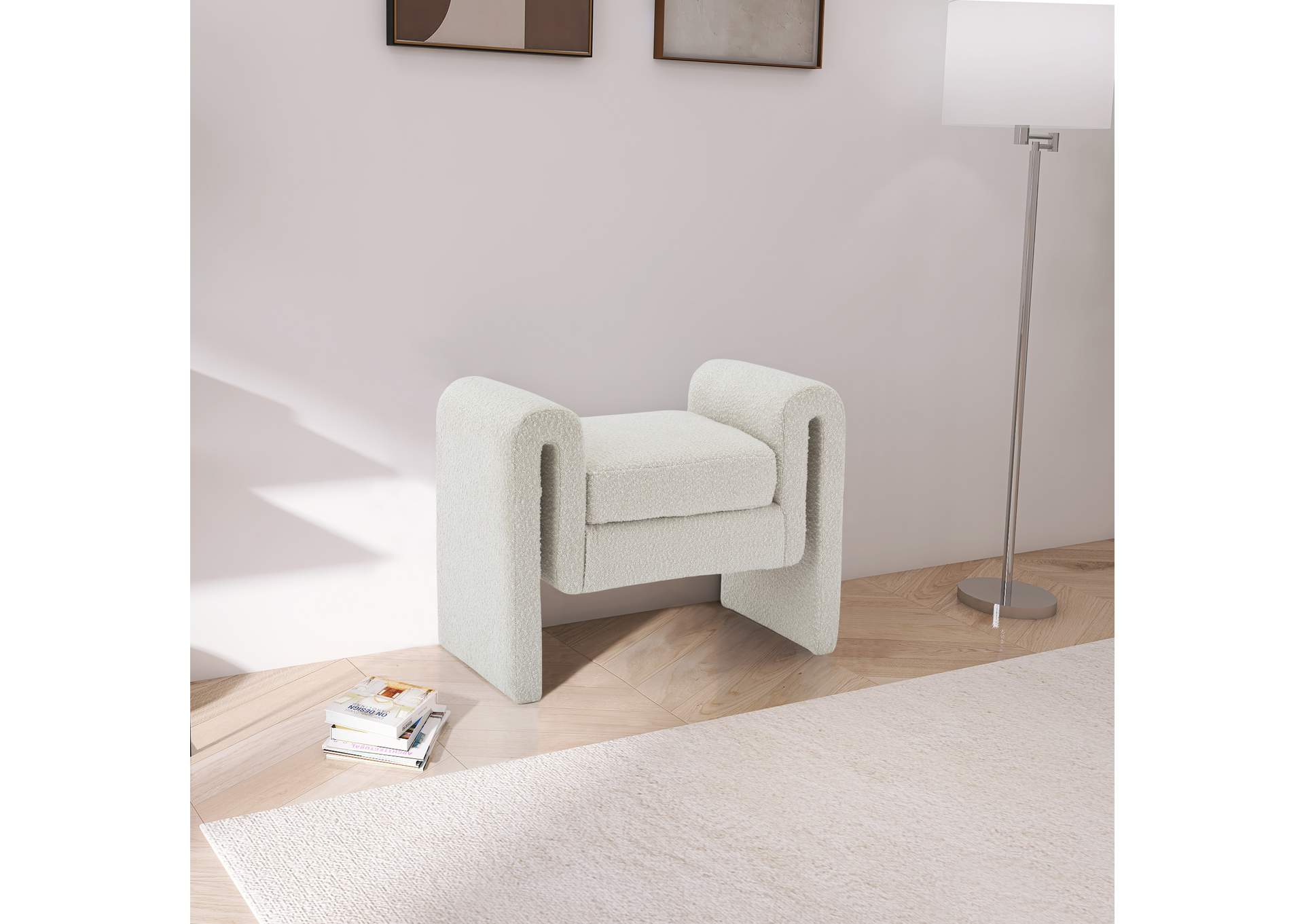 Stylus Cream Boucle Fabric Bench,Meridian Furniture