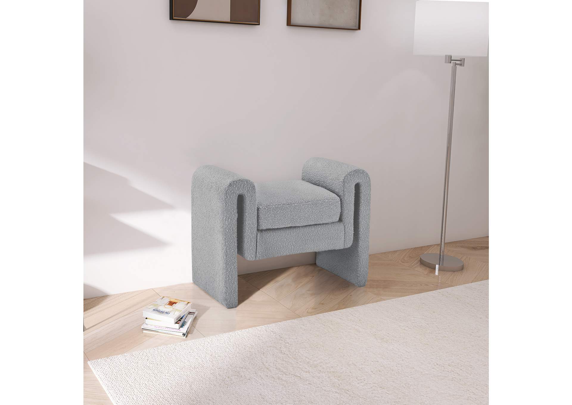 Stylus Grey Boucle Fabric Bench,Meridian Furniture