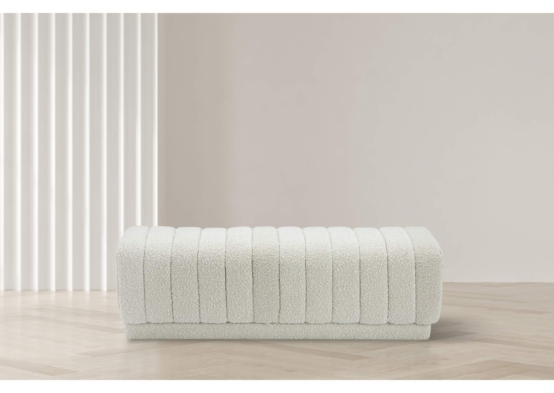 Heathrow Cream Boucle Fabric Ottoman - Bench,Meridian Furniture