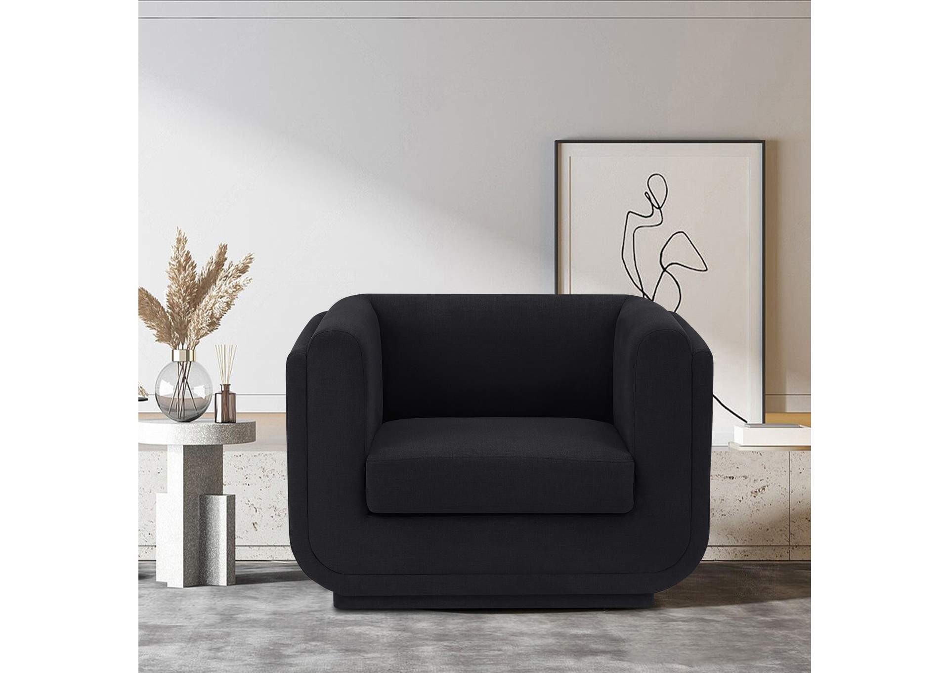 Kimora Black Linen Textured Fabric Chair,Meridian Furniture