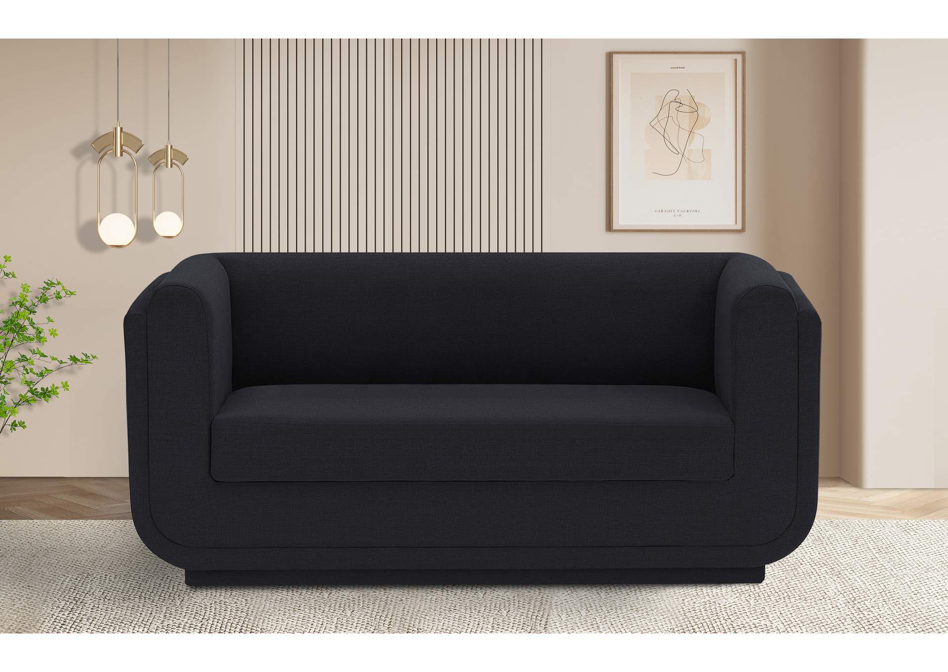 Kimora Black Linen Textured Fabric Loveseat,Meridian Furniture