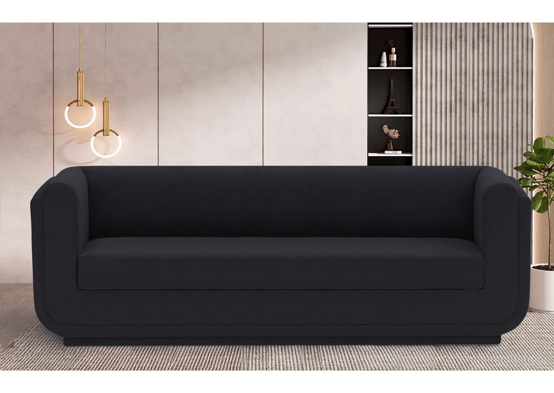 Kimora Black Linen Textured Fabric Sofa,Meridian Furniture