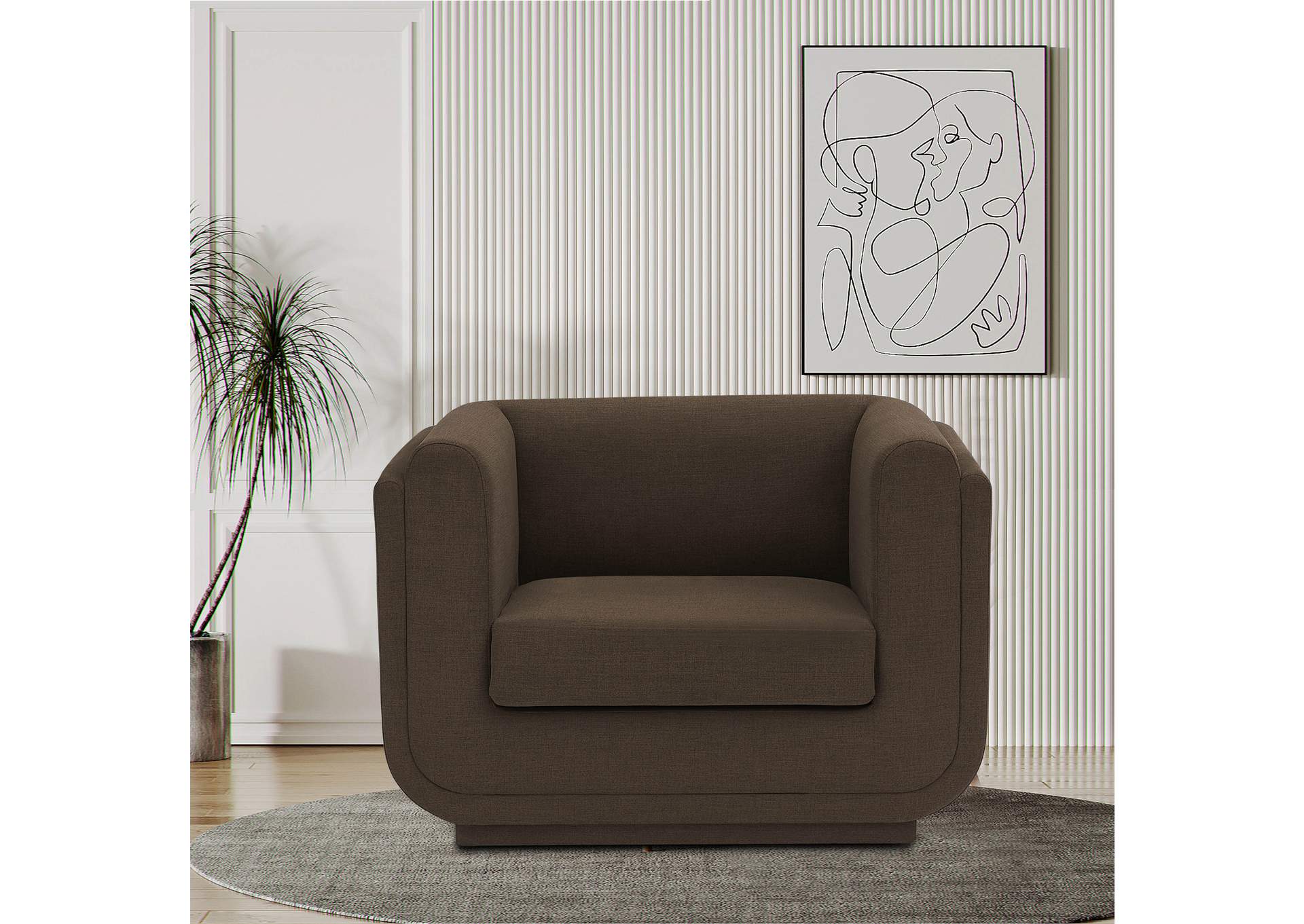 Kimora Brown Linen Textured Fabric Chair,Meridian Furniture