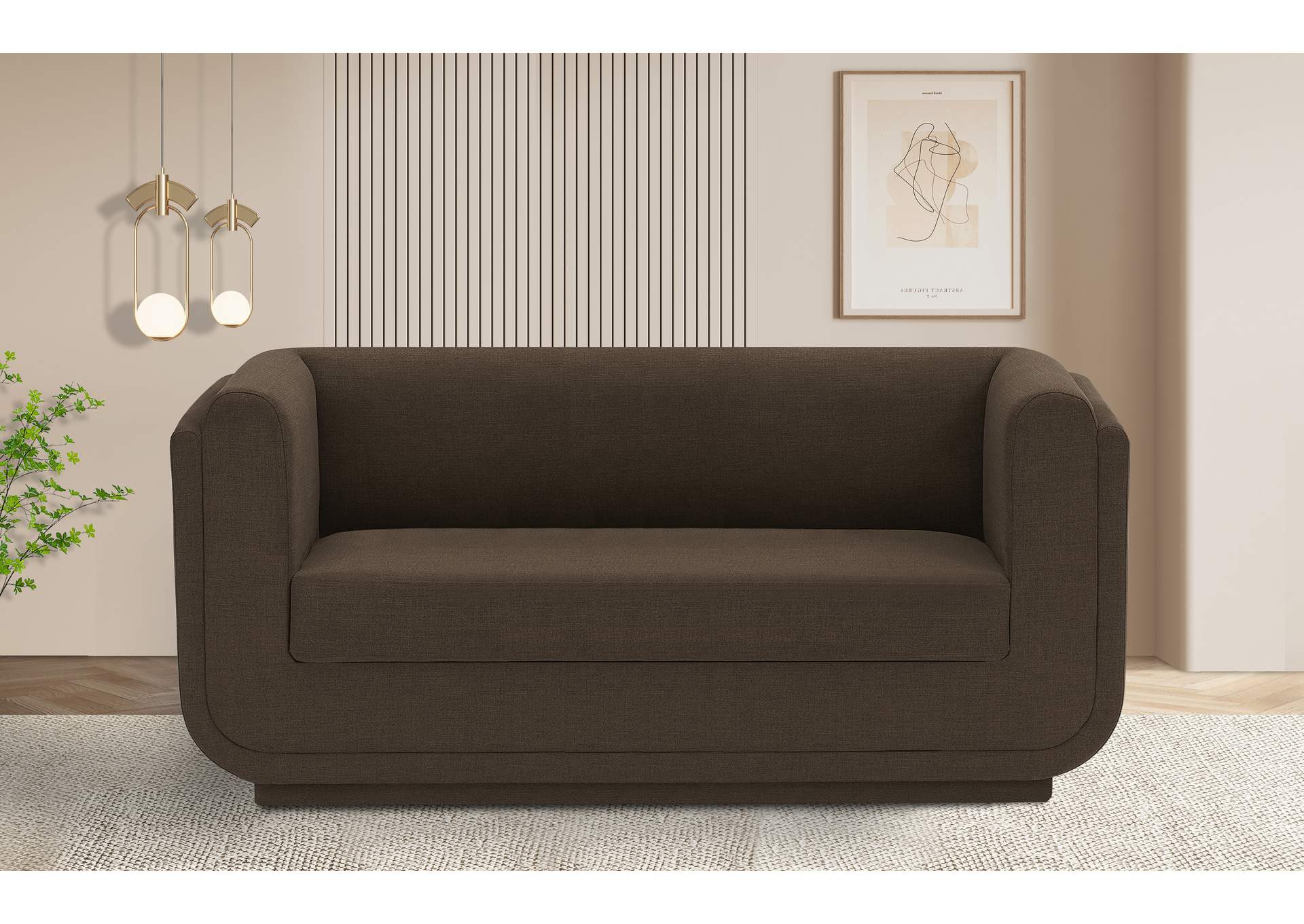 Kimora Brown Linen Textured Fabric Loveseat,Meridian Furniture