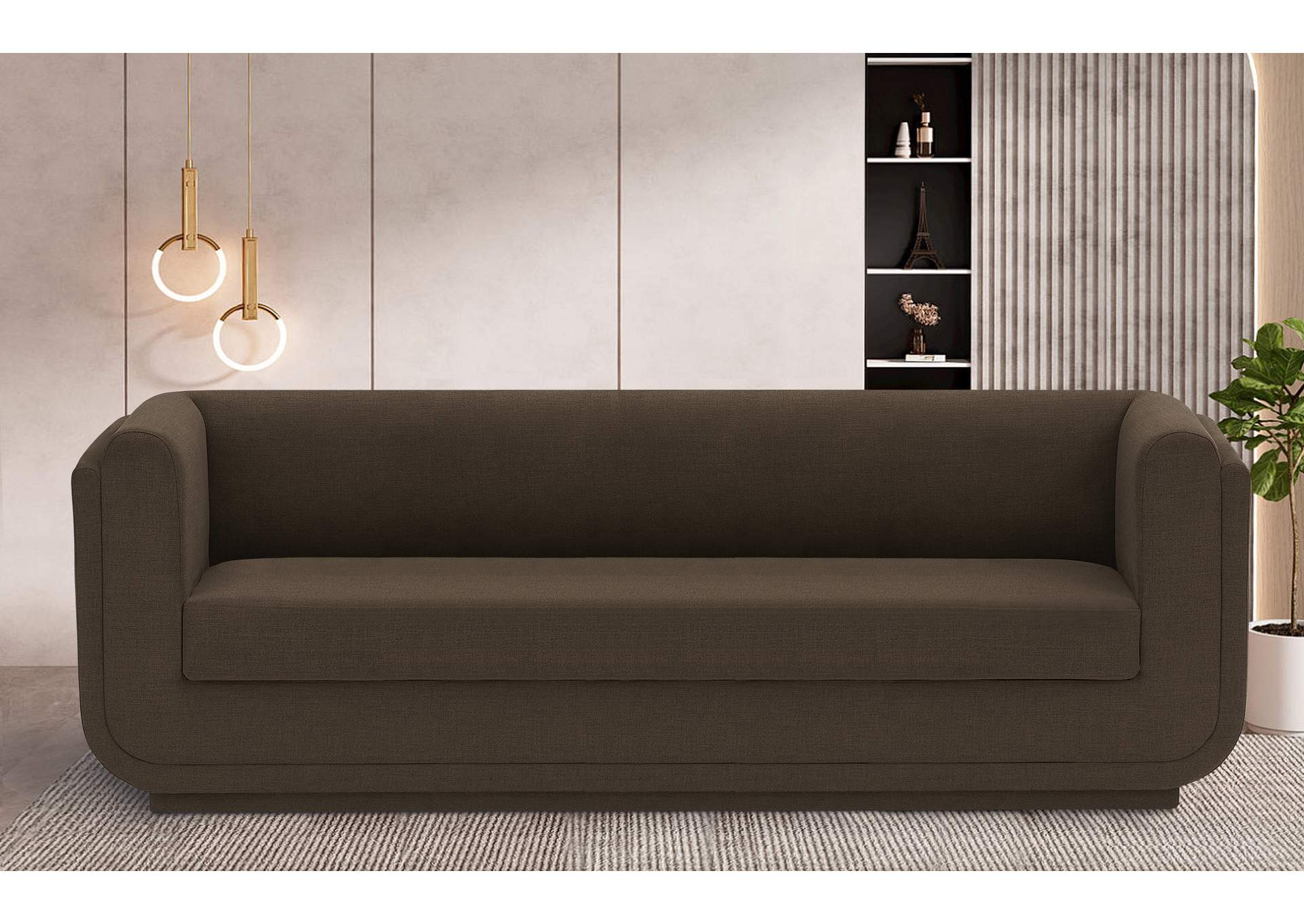 Kimora Brown Linen Textured Fabric Sofa,Meridian Furniture