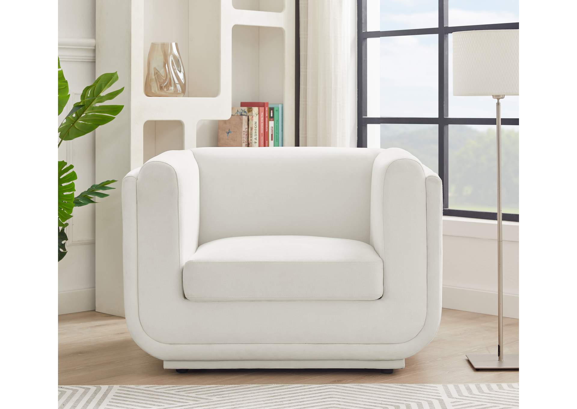 Kimora Cream Linen Textured Fabric Chair,Meridian Furniture