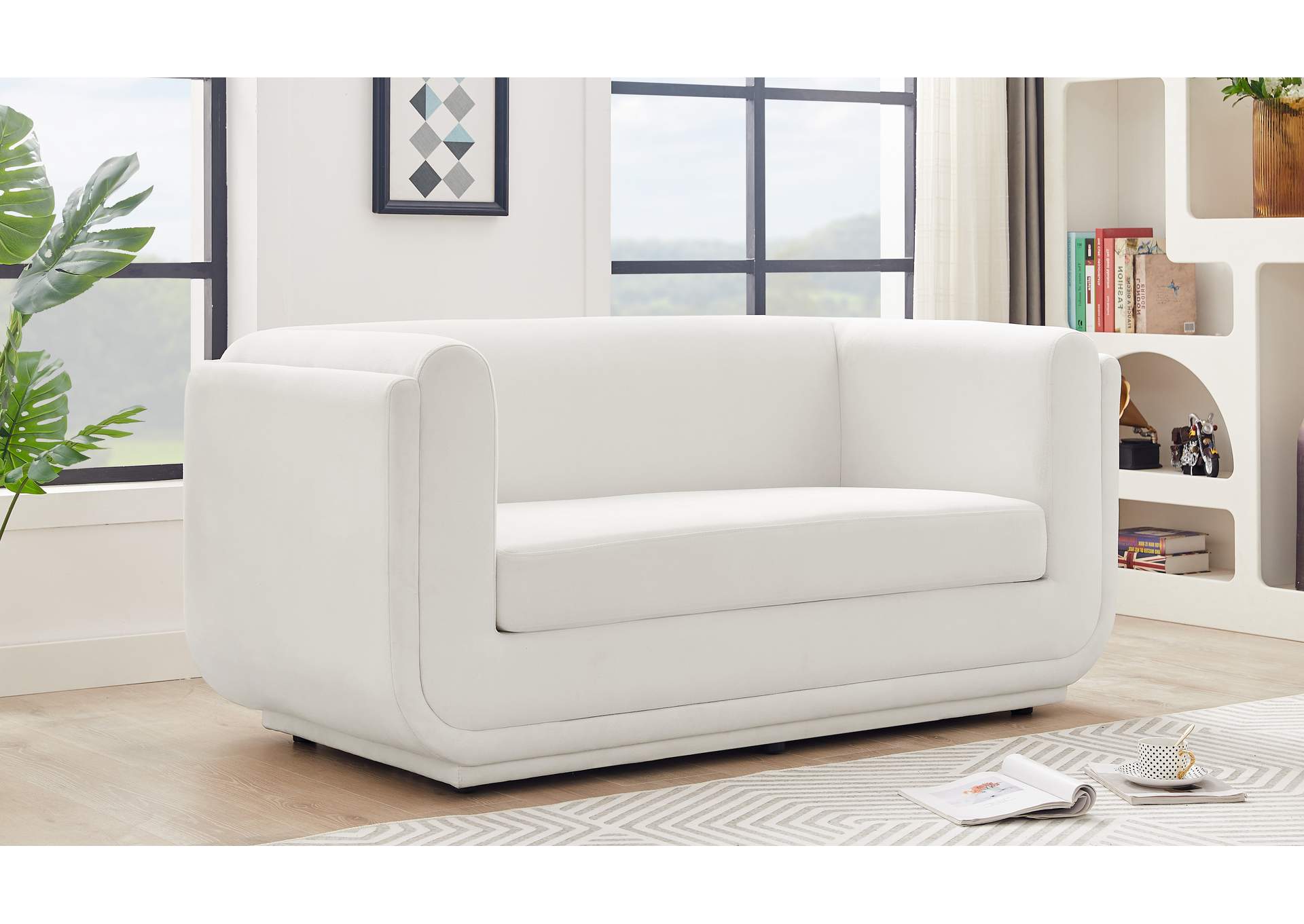 Kimora Cream Linen Textured Fabric Loveseat,Meridian Furniture