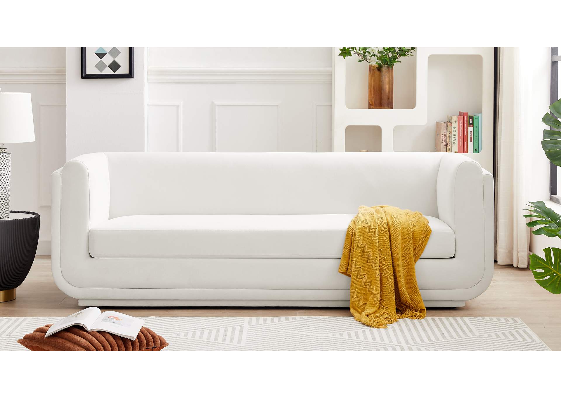 Kimora Cream Linen Textured Fabric Sofa,Meridian Furniture