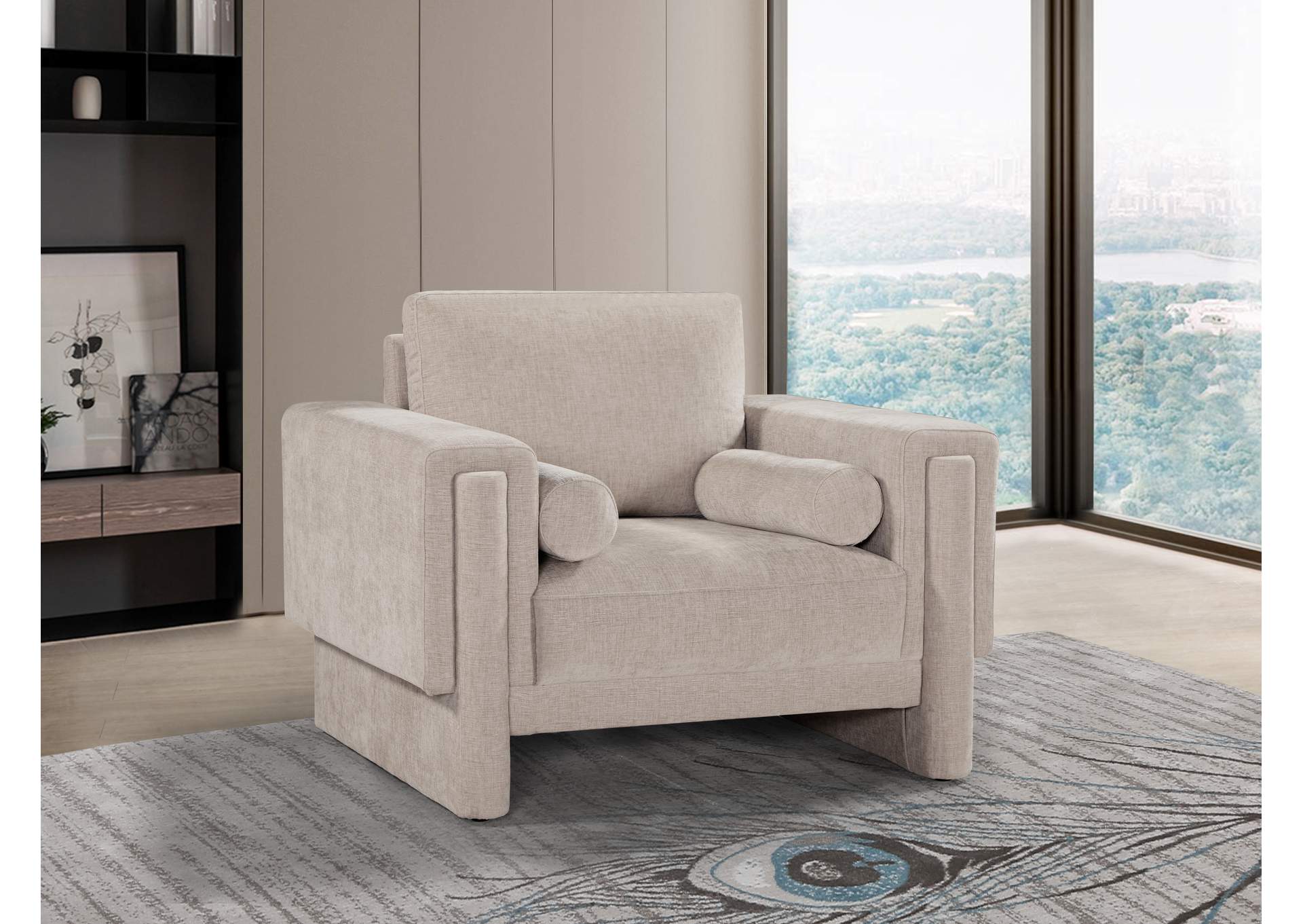 Madeline Beige Chenille Fabric Chair,Meridian Furniture