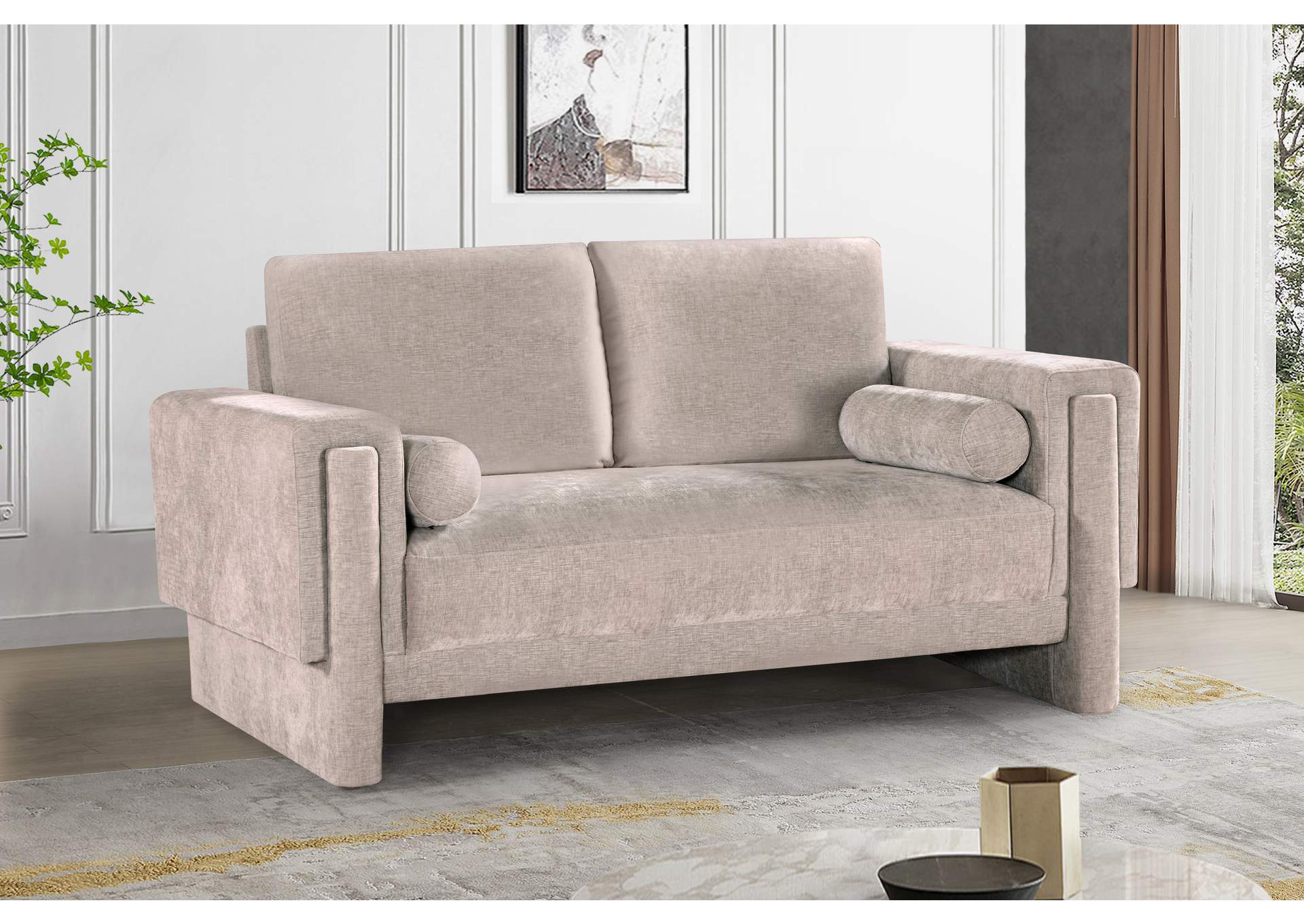 Madeline Beige Chenille Fabric Loveseat,Meridian Furniture