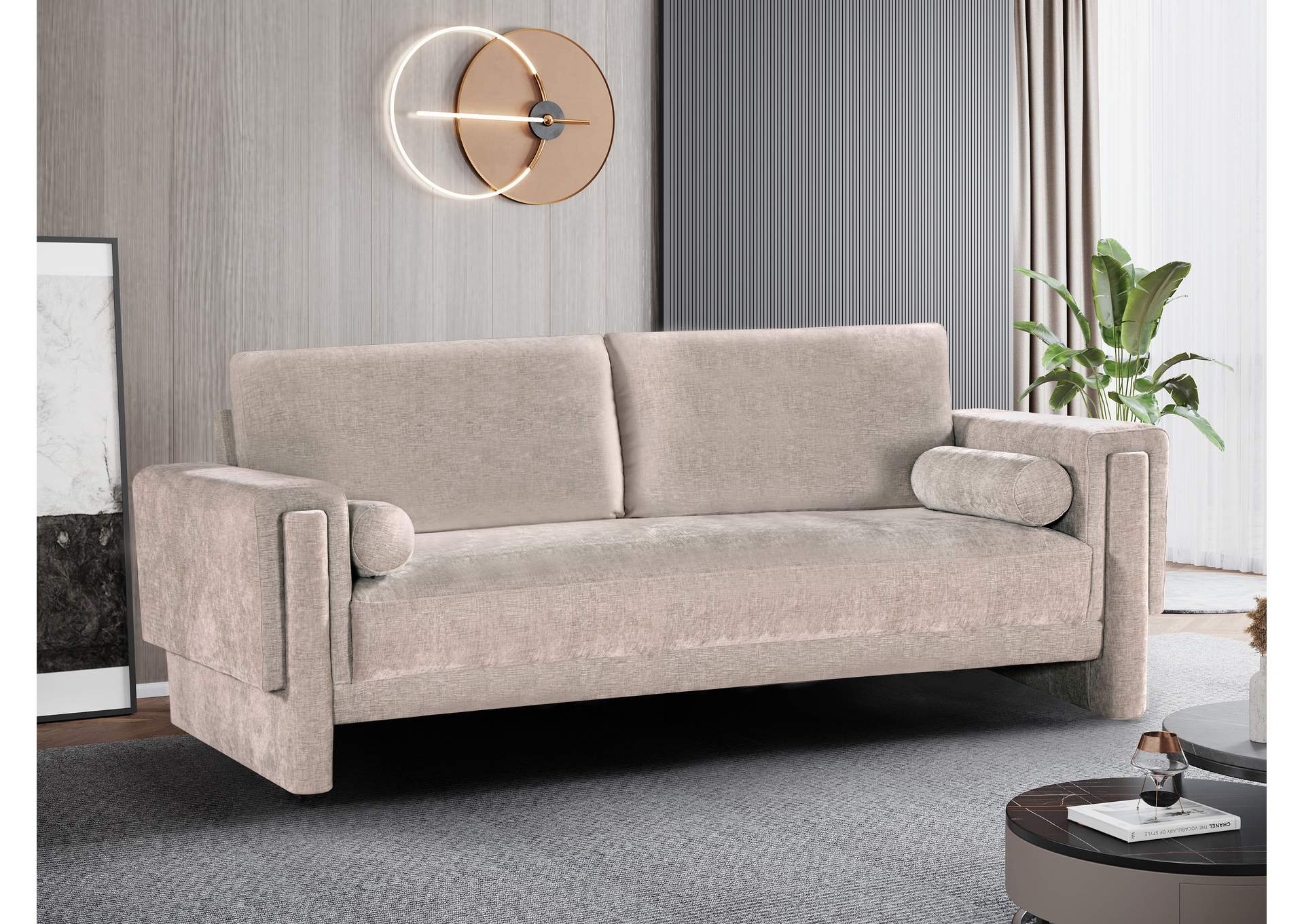 Madeline Beige Chenille Fabric Sofa,Meridian Furniture
