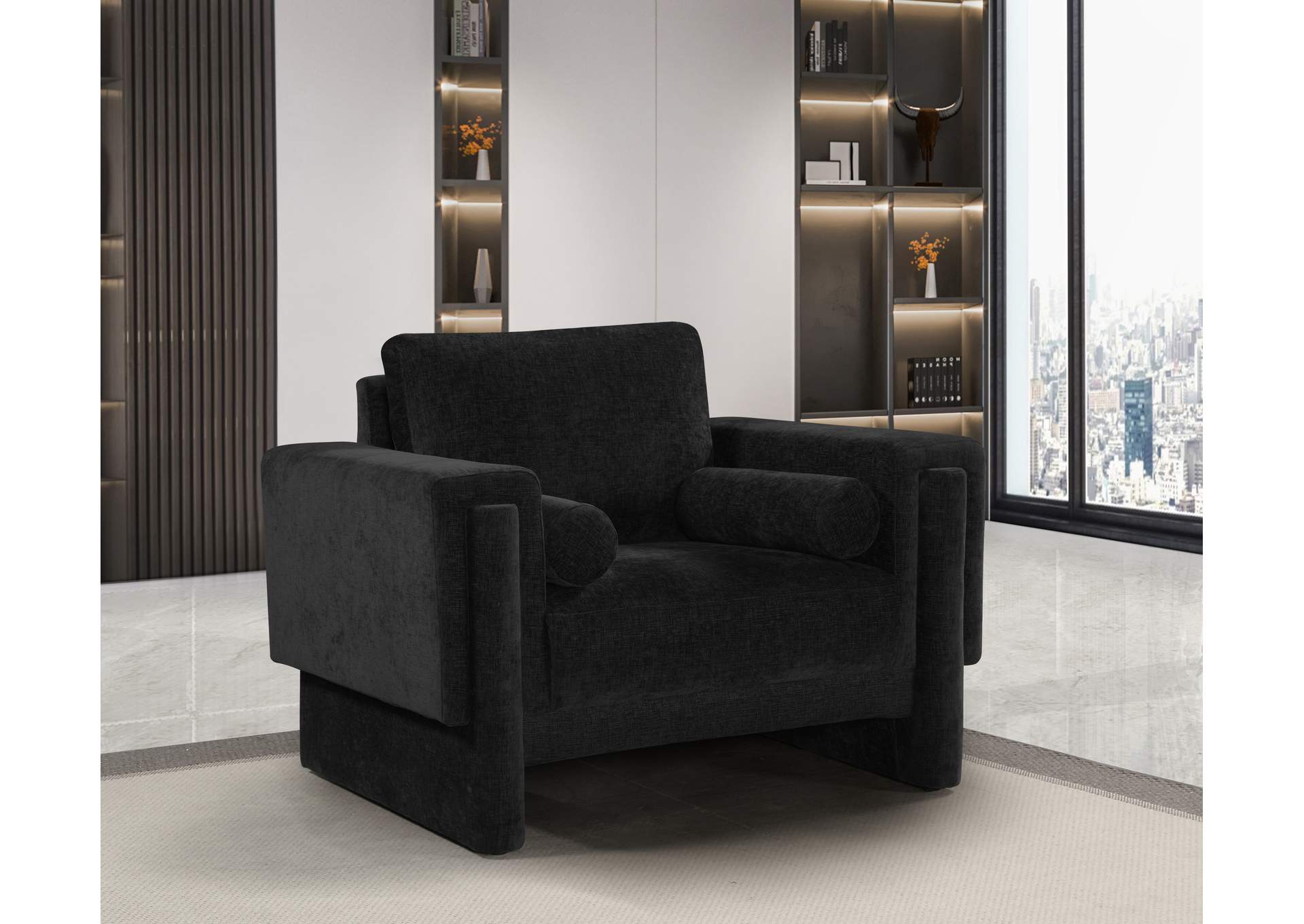 Madeline Black Chenille Fabric Chair,Meridian Furniture