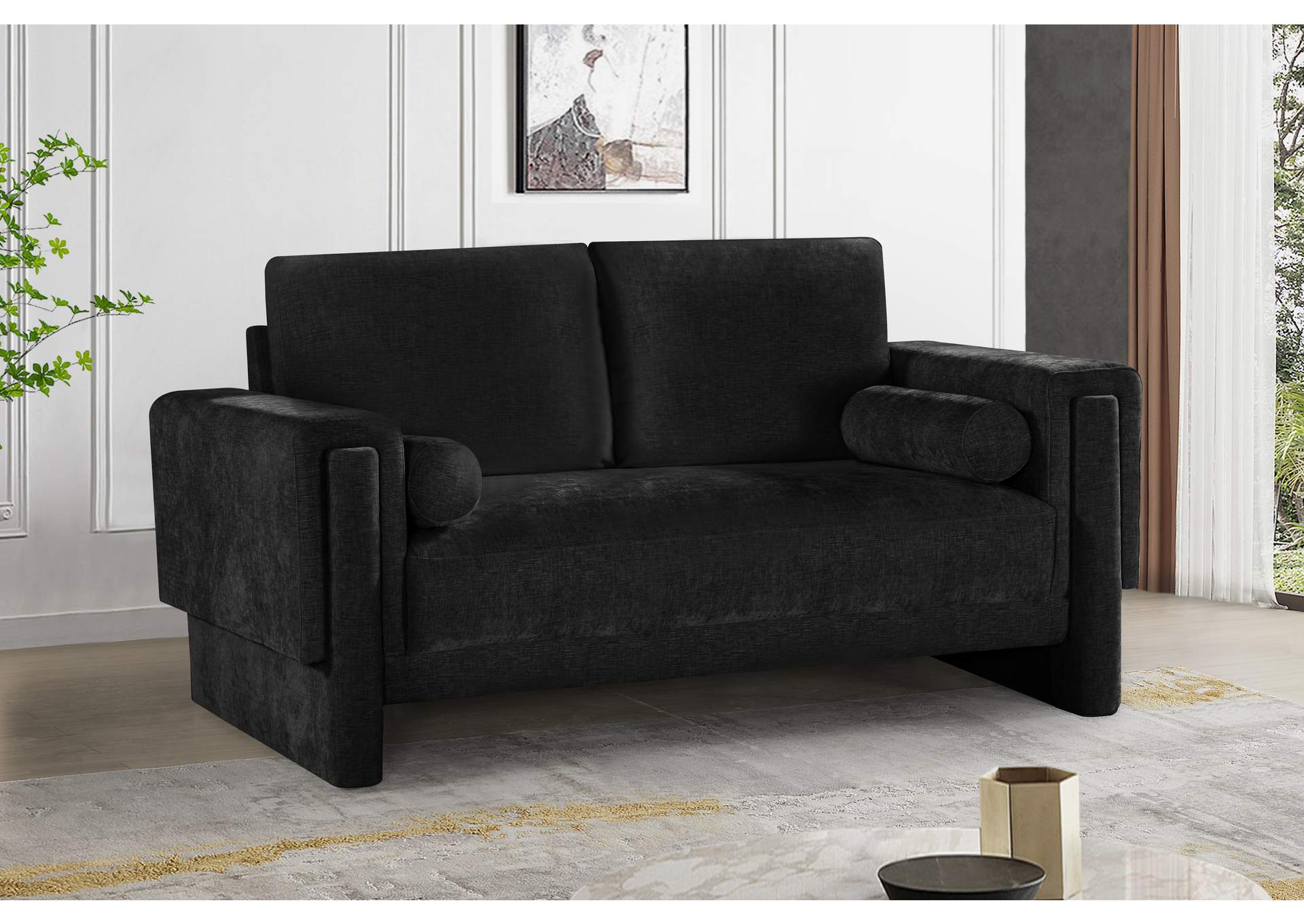 Madeline Black Chenille Fabric Loveseat,Meridian Furniture