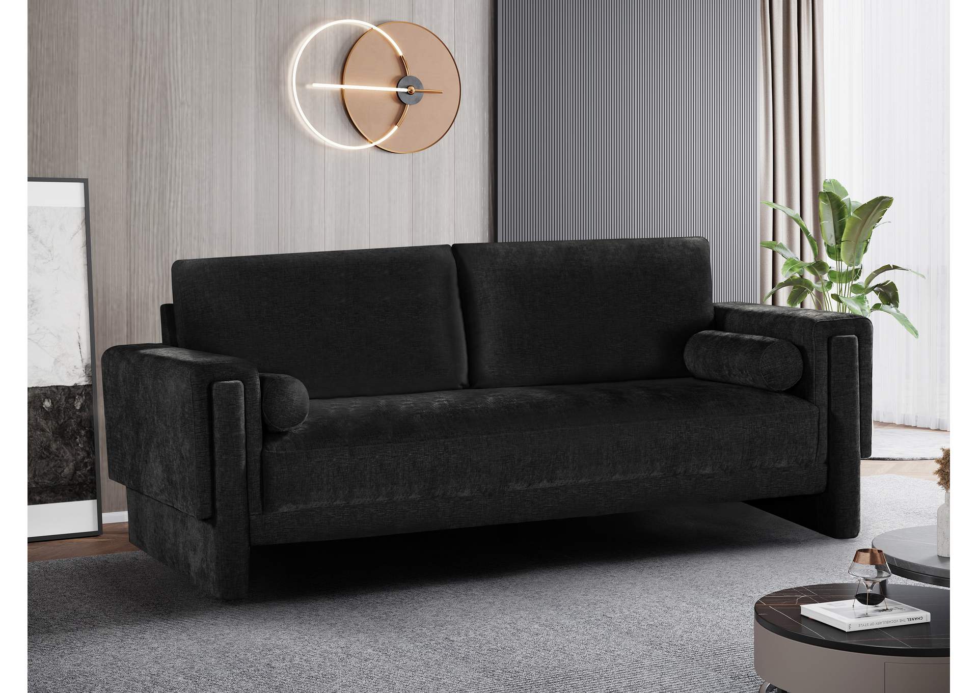 Madeline Black Chenille Fabric Sofa,Meridian Furniture