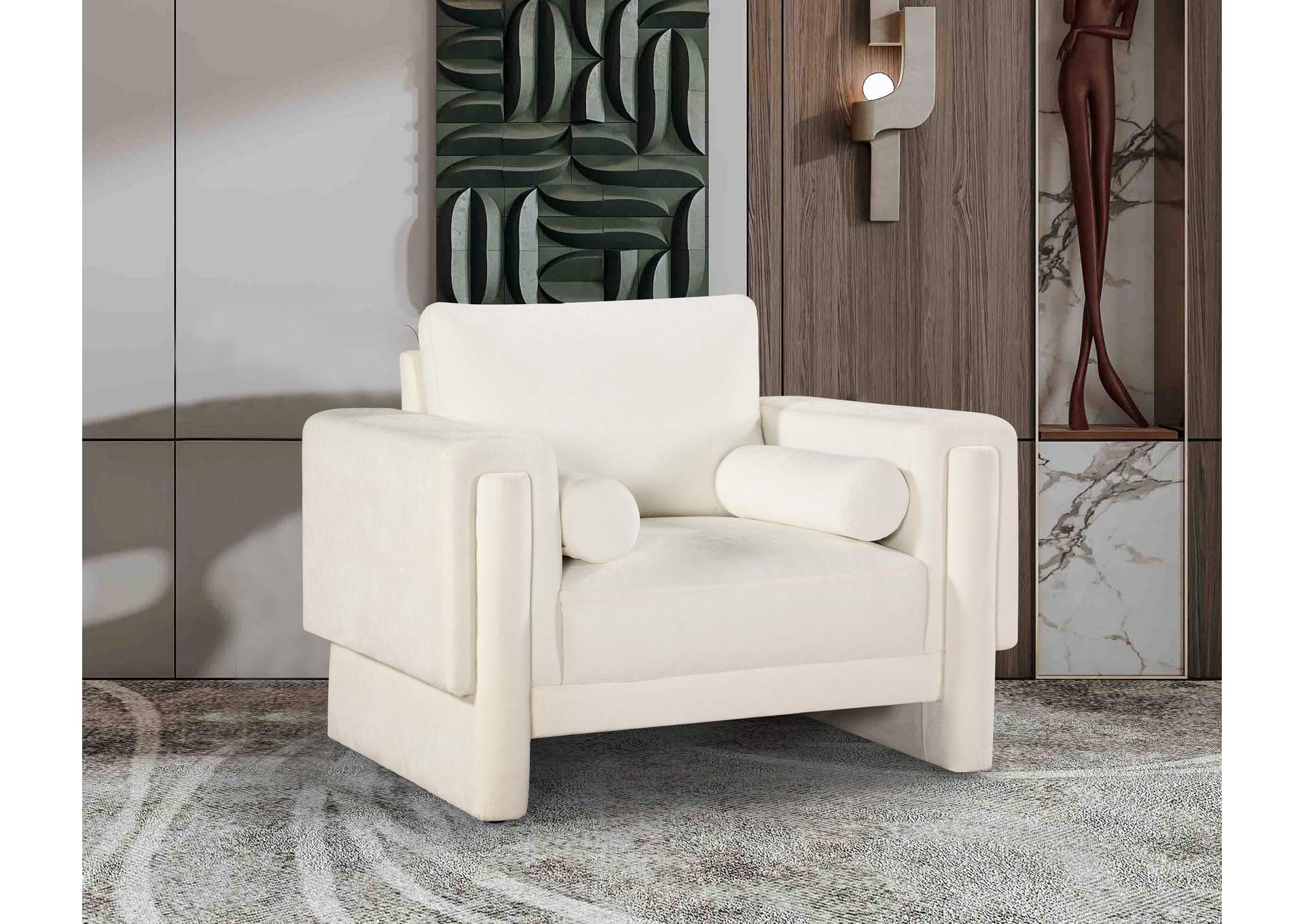 Madeline Cream Chenille Fabric Chair,Meridian Furniture