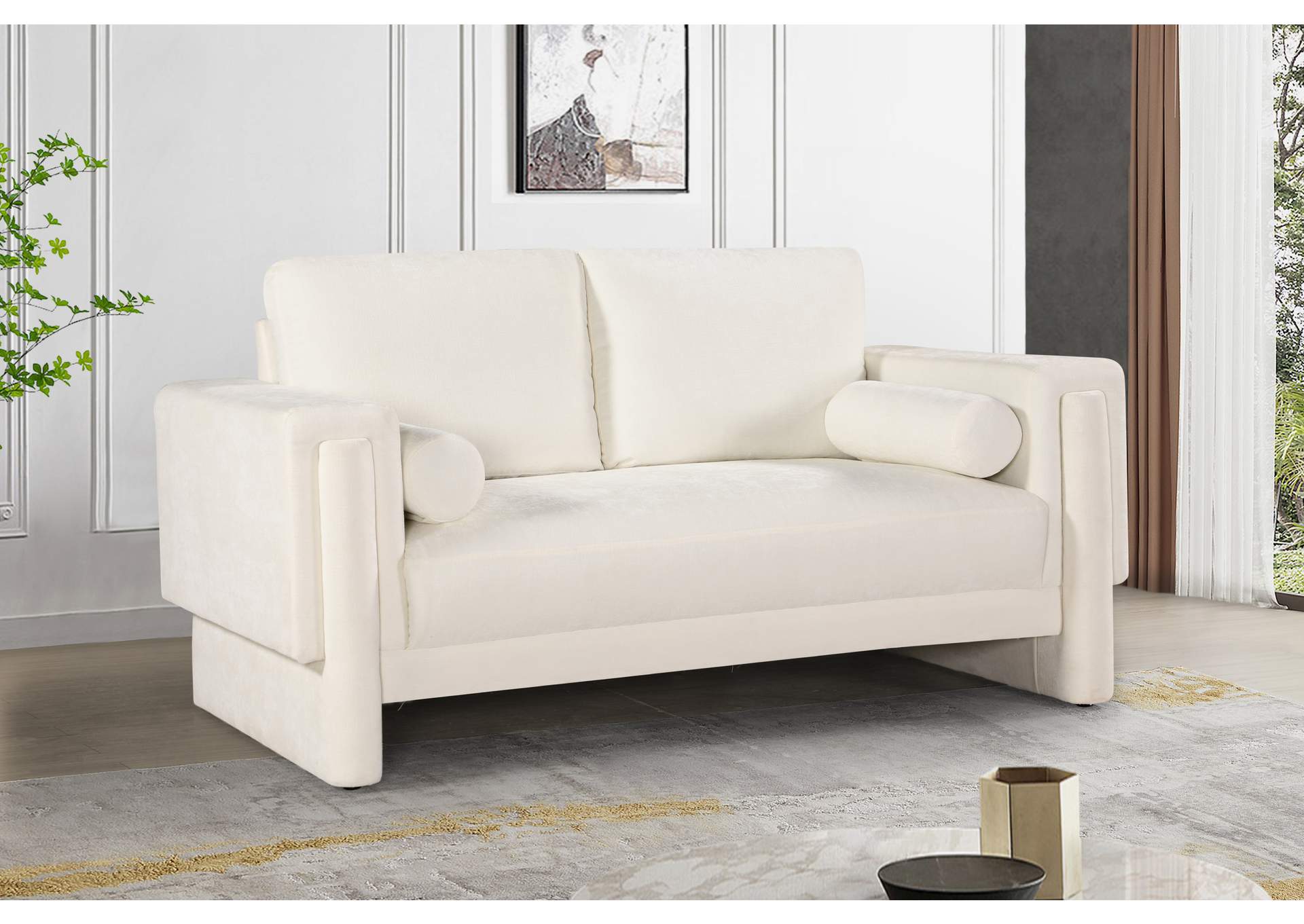 Madeline Cream Chenille Fabric Loveseat,Meridian Furniture