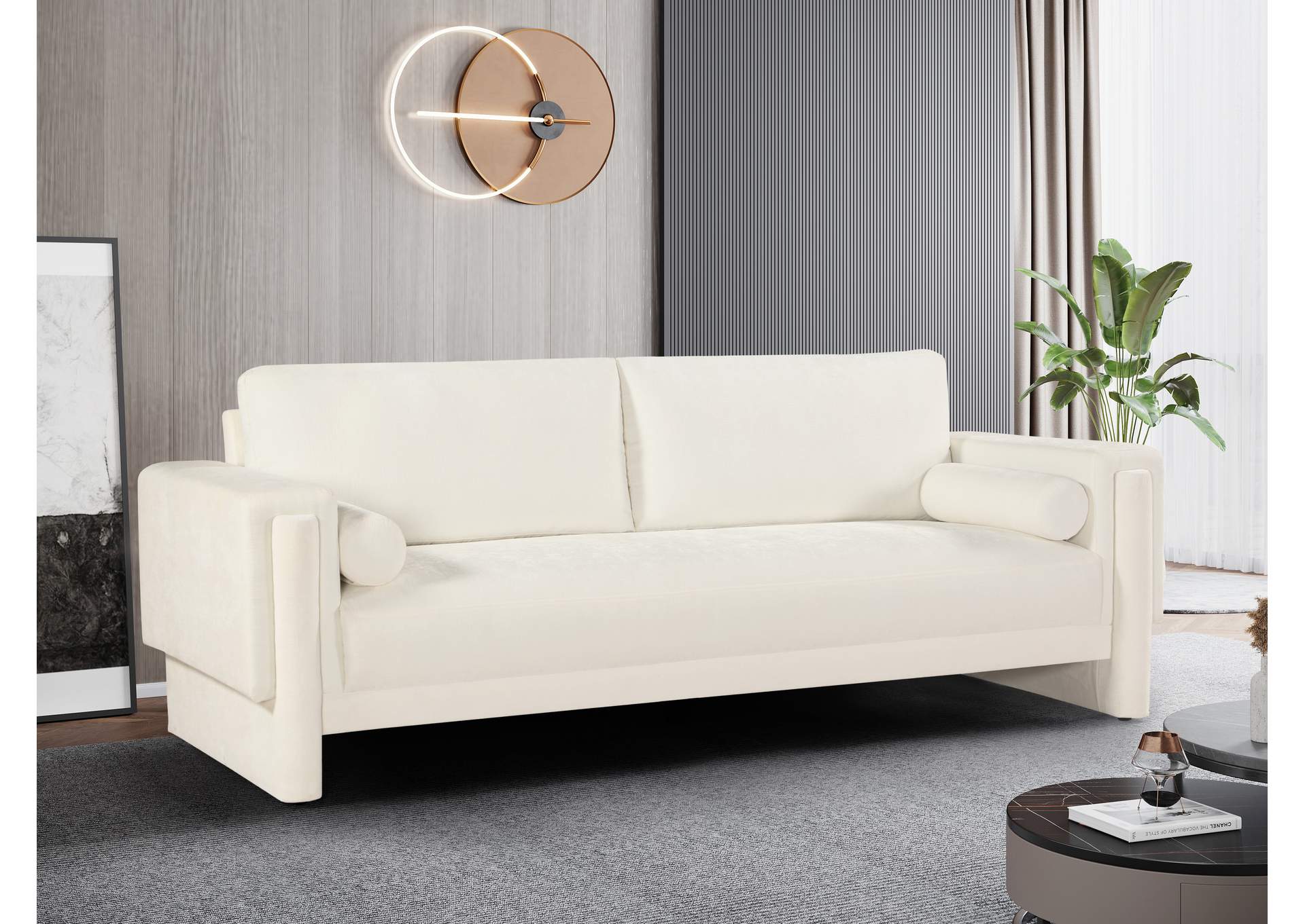 Madeline Cream Chenille Fabric Sofa,Meridian Furniture