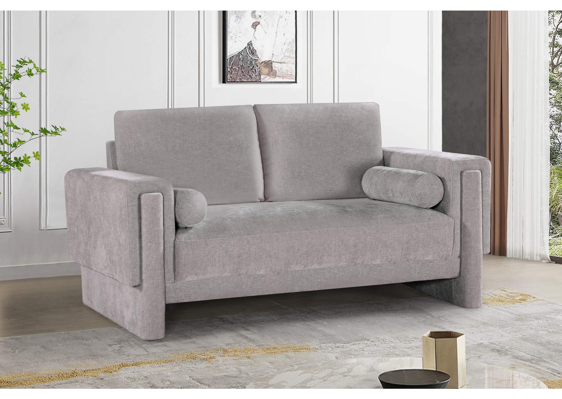 Madeline Grey Chenille Fabric Loveseat,Meridian Furniture