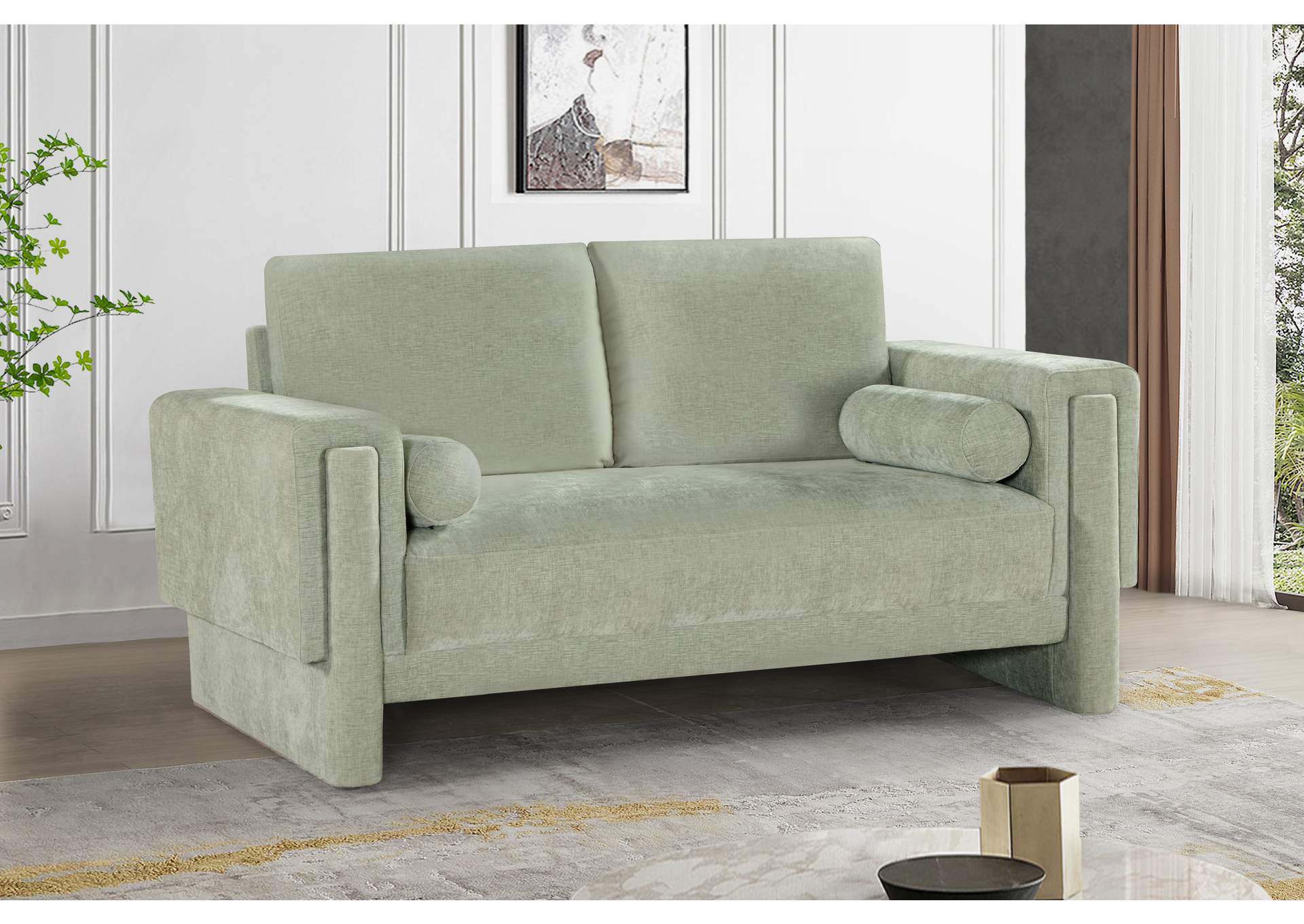 Madeline Mint Chenille Fabric Loveseat,Meridian Furniture