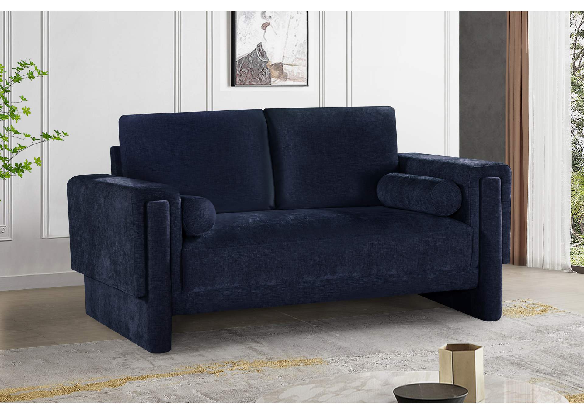 Madeline Navy Chenille Fabric Loveseat,Meridian Furniture