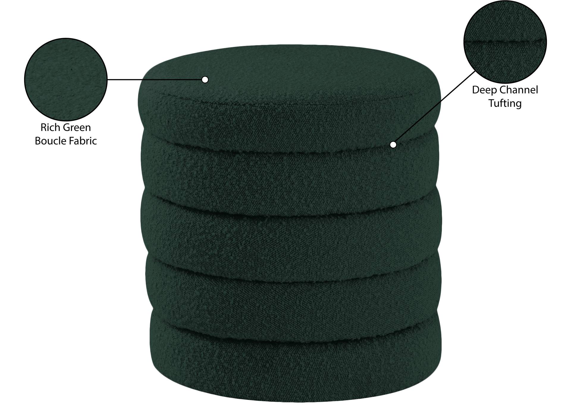 Aphia Green Boucle Fabric Ottoman - Stool,Meridian Furniture