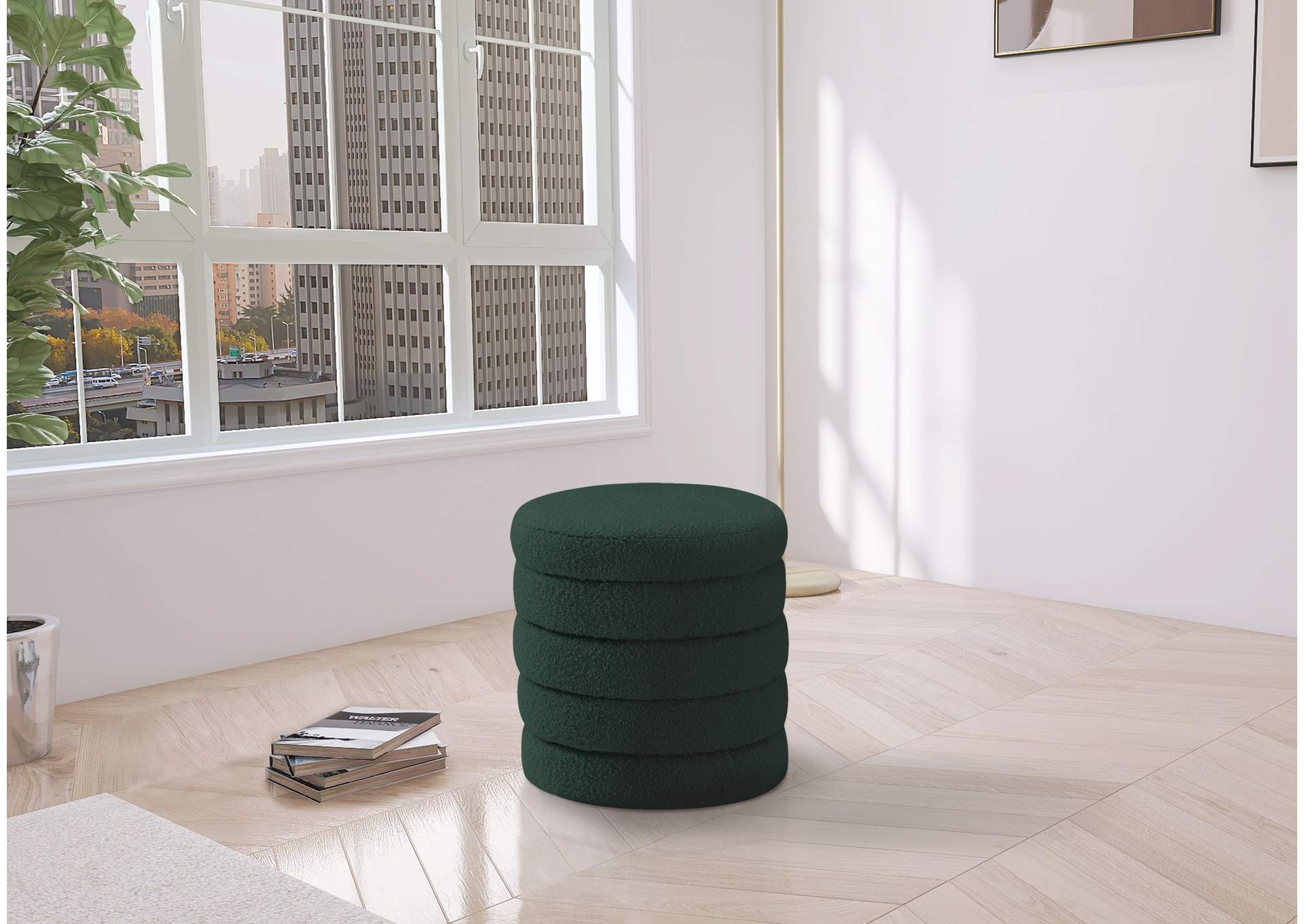 Aphia Green Boucle Fabric Ottoman - Stool,Meridian Furniture