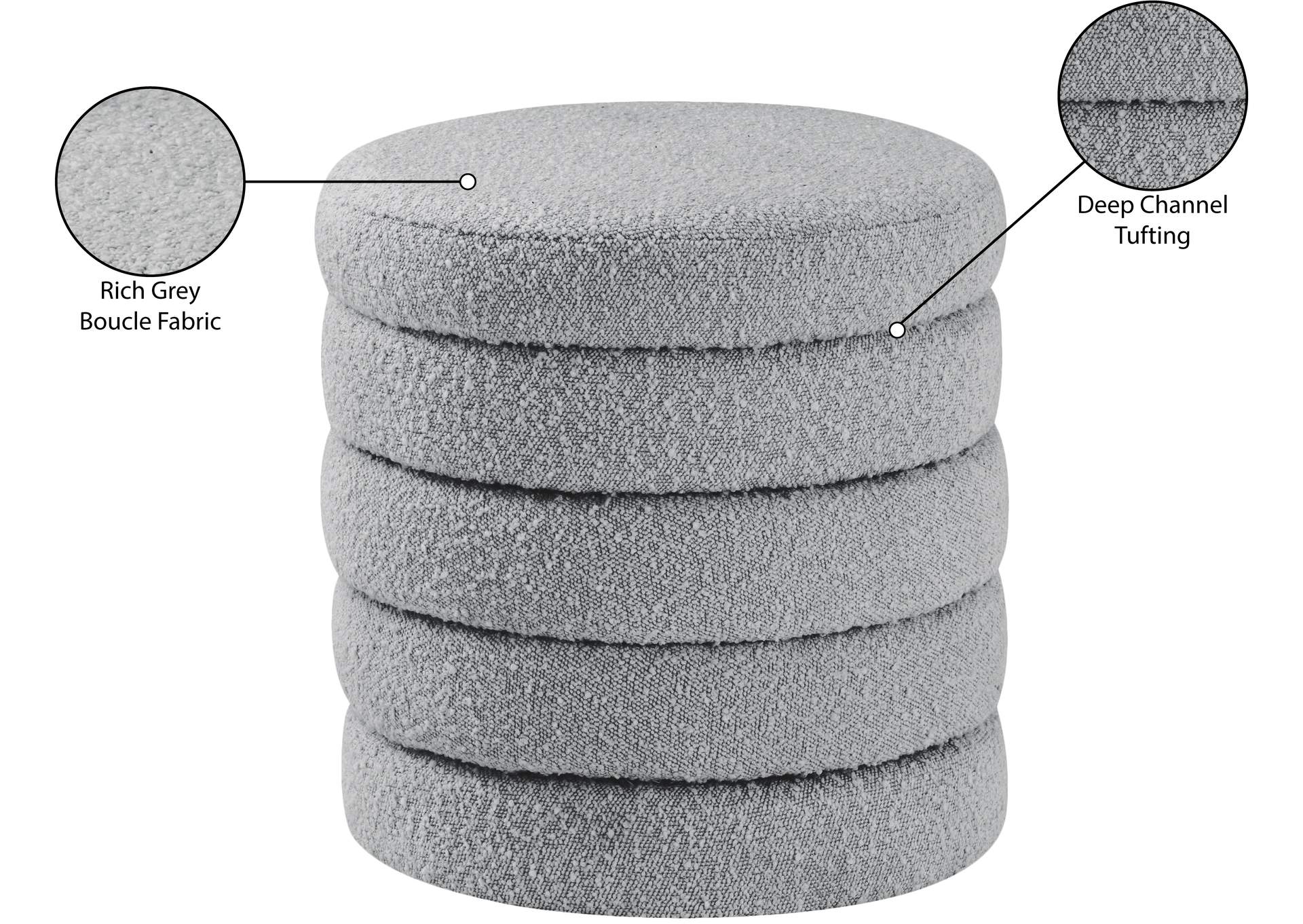 Aphia Grey Boucle Fabric Ottoman - Stool,Meridian Furniture