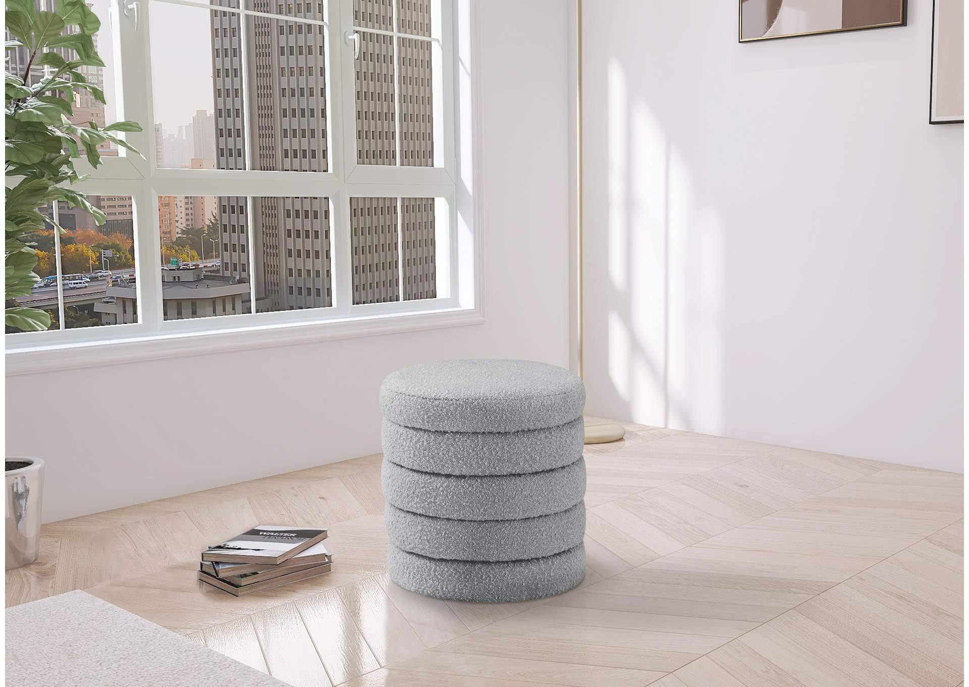 Aphia Grey Boucle Fabric Ottoman - Stool,Meridian Furniture