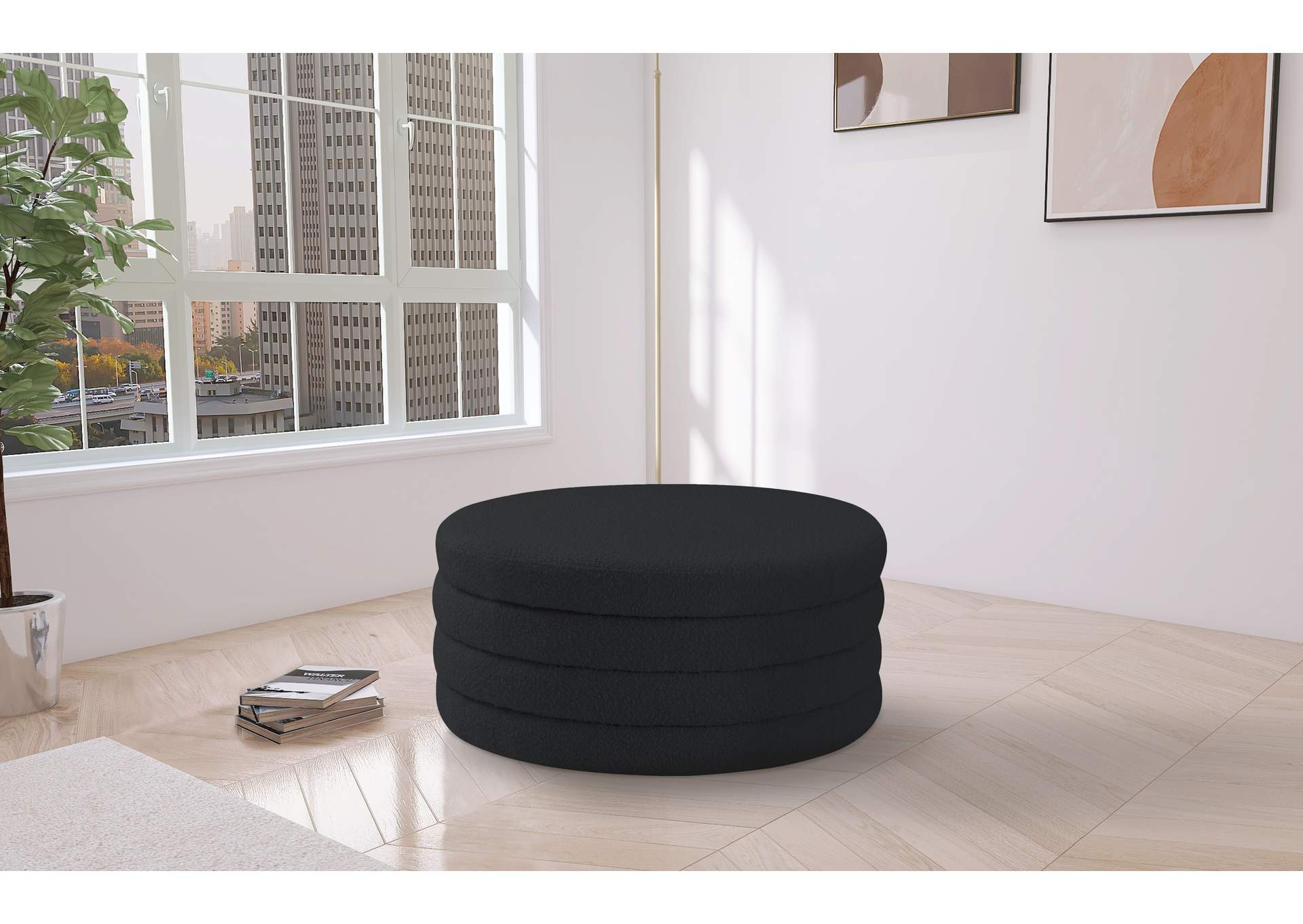 Aphia Black Boucle Fabric Ottoman - Coffee Table,Meridian Furniture