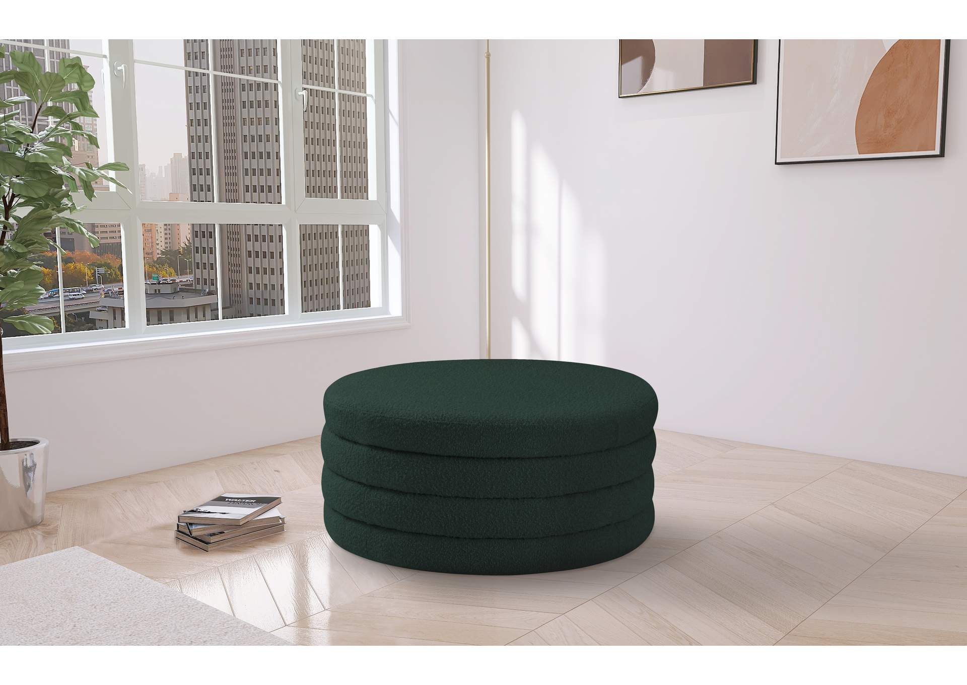 Aphia Green Boucle Fabric Ottoman - Coffee Table,Meridian Furniture