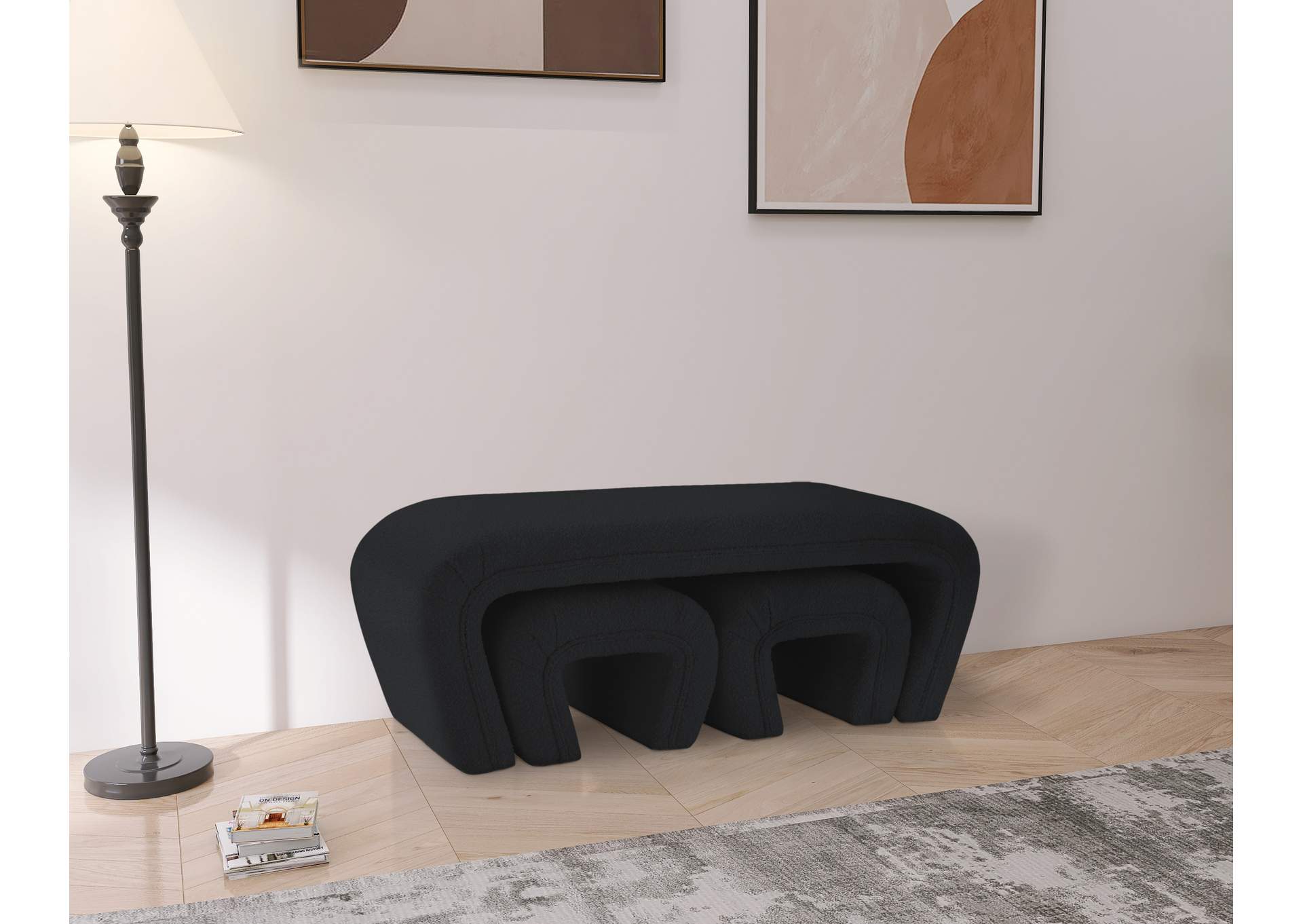 Odelia Black Boucle Fabric Bench,Meridian Furniture