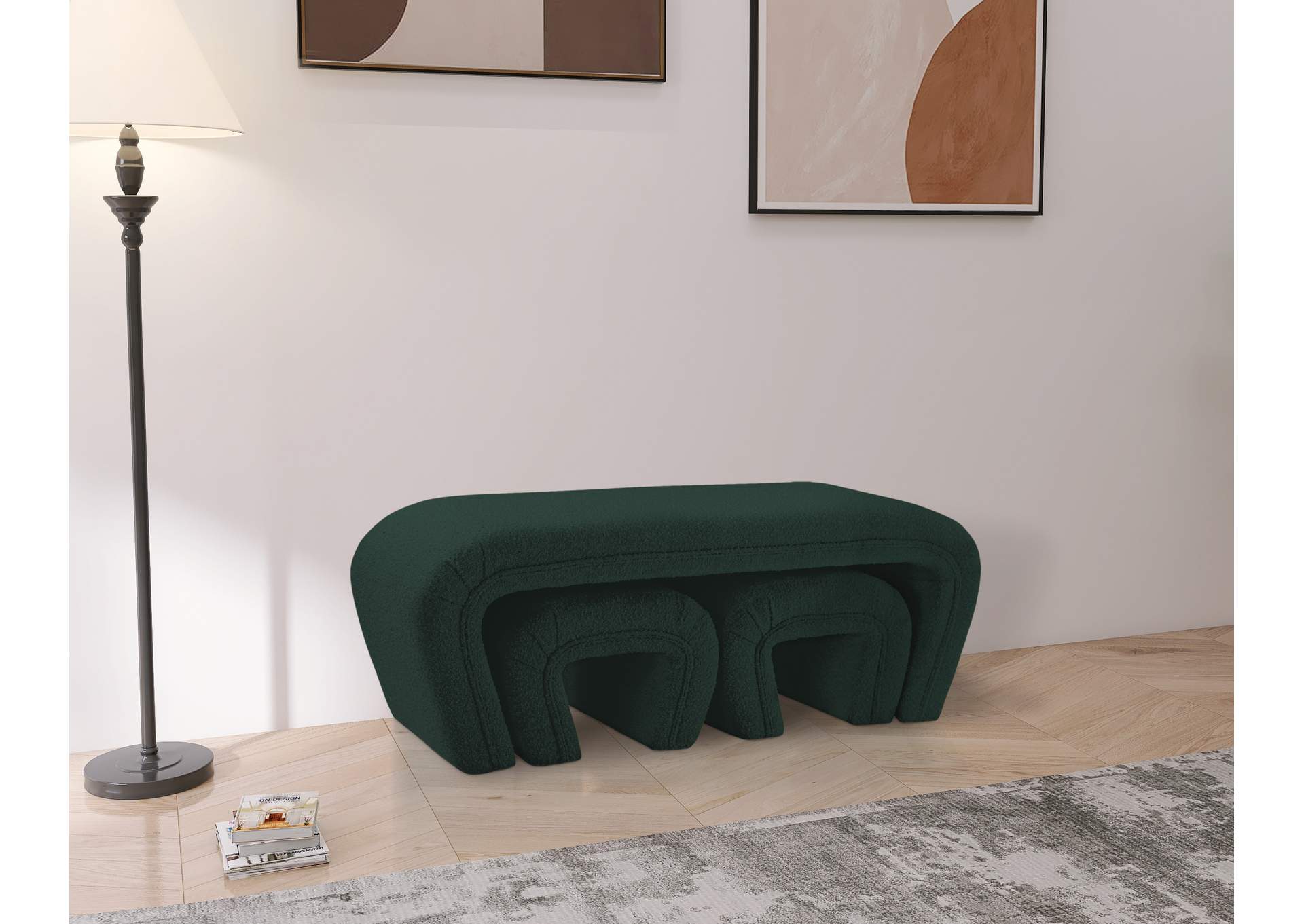 Odelia Green Boucle Fabric Bench,Meridian Furniture