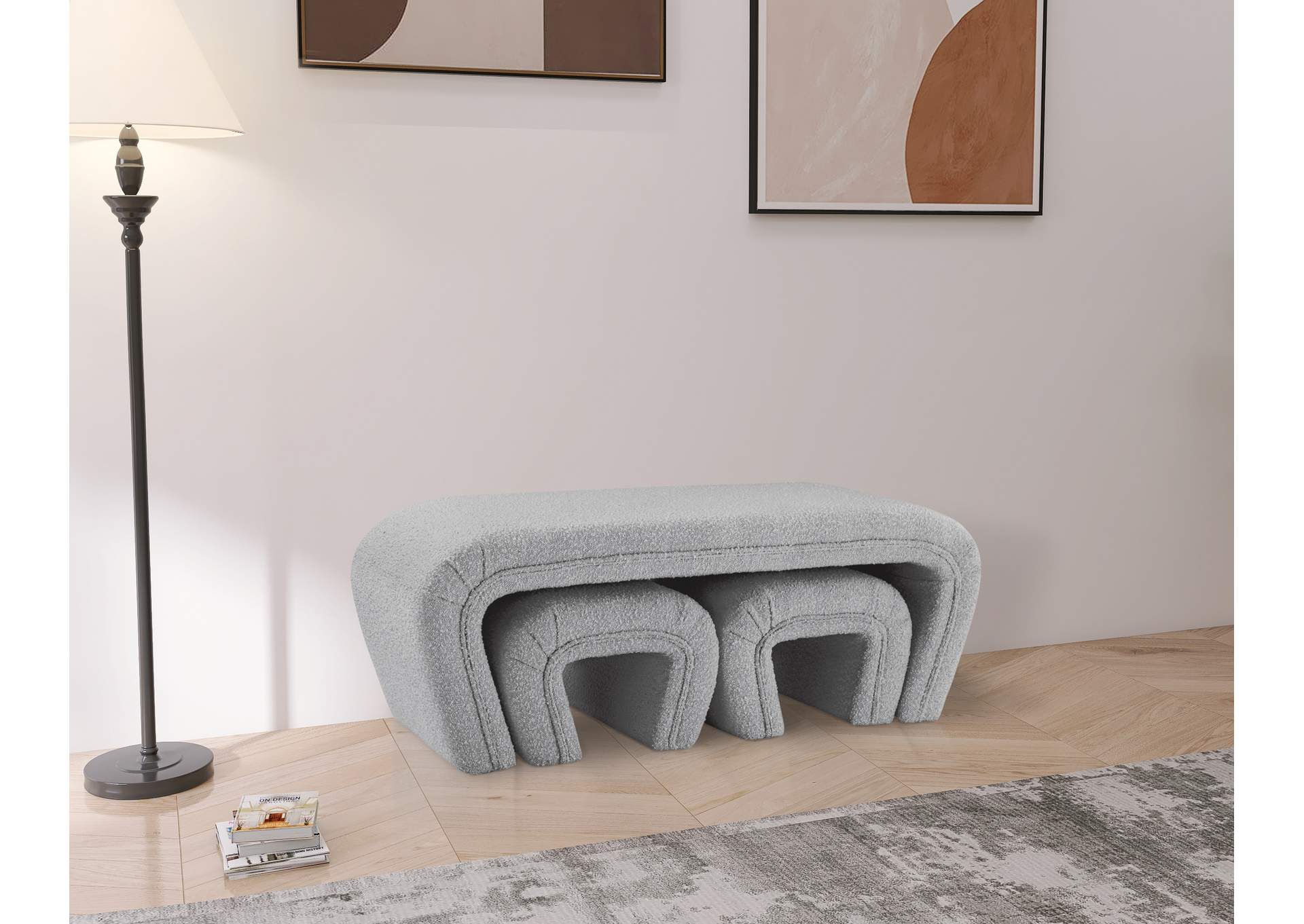 Odelia Grey Boucle Fabric Bench,Meridian Furniture