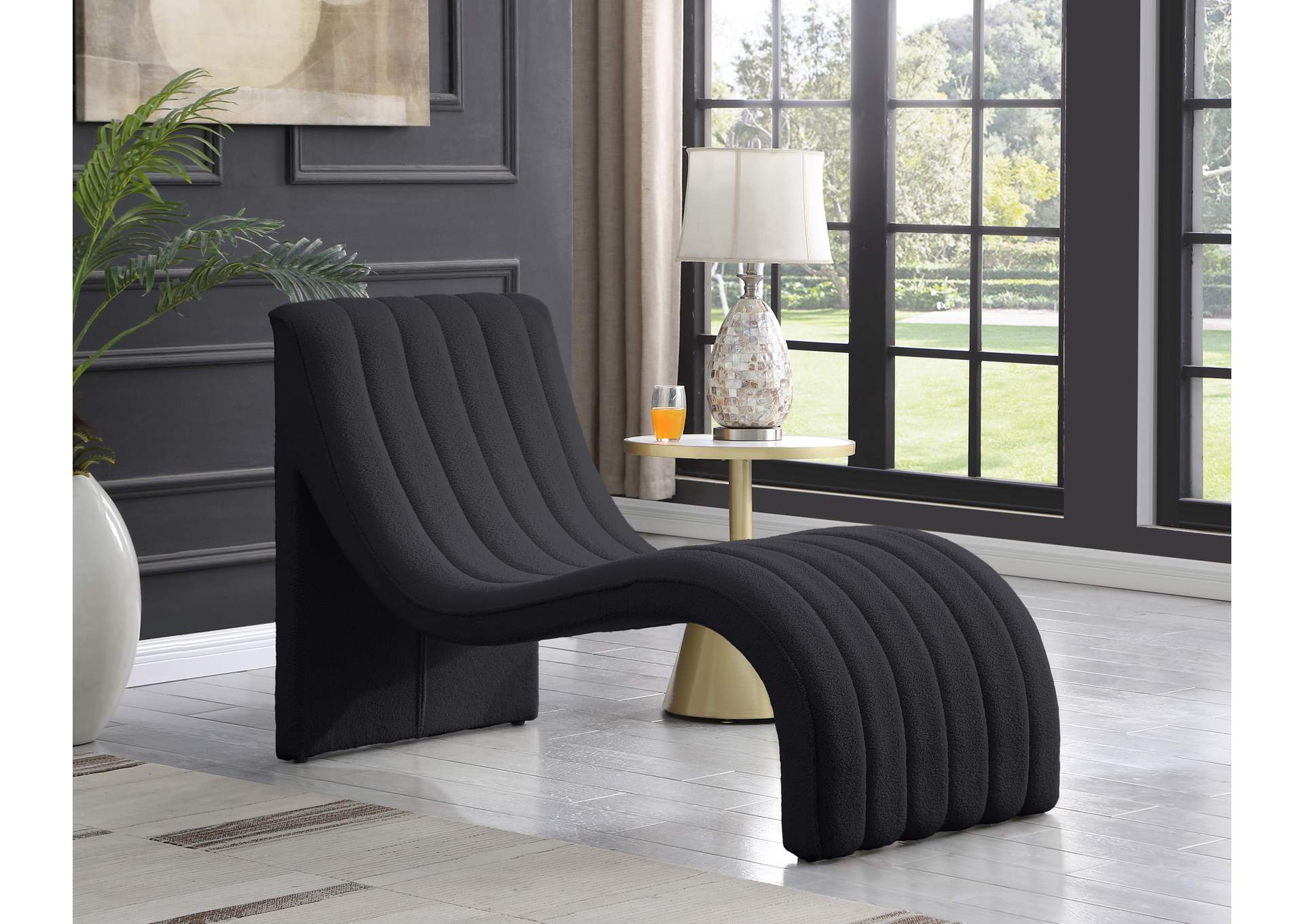 Orian Black Teddy Fabric Chaise,Meridian Furniture