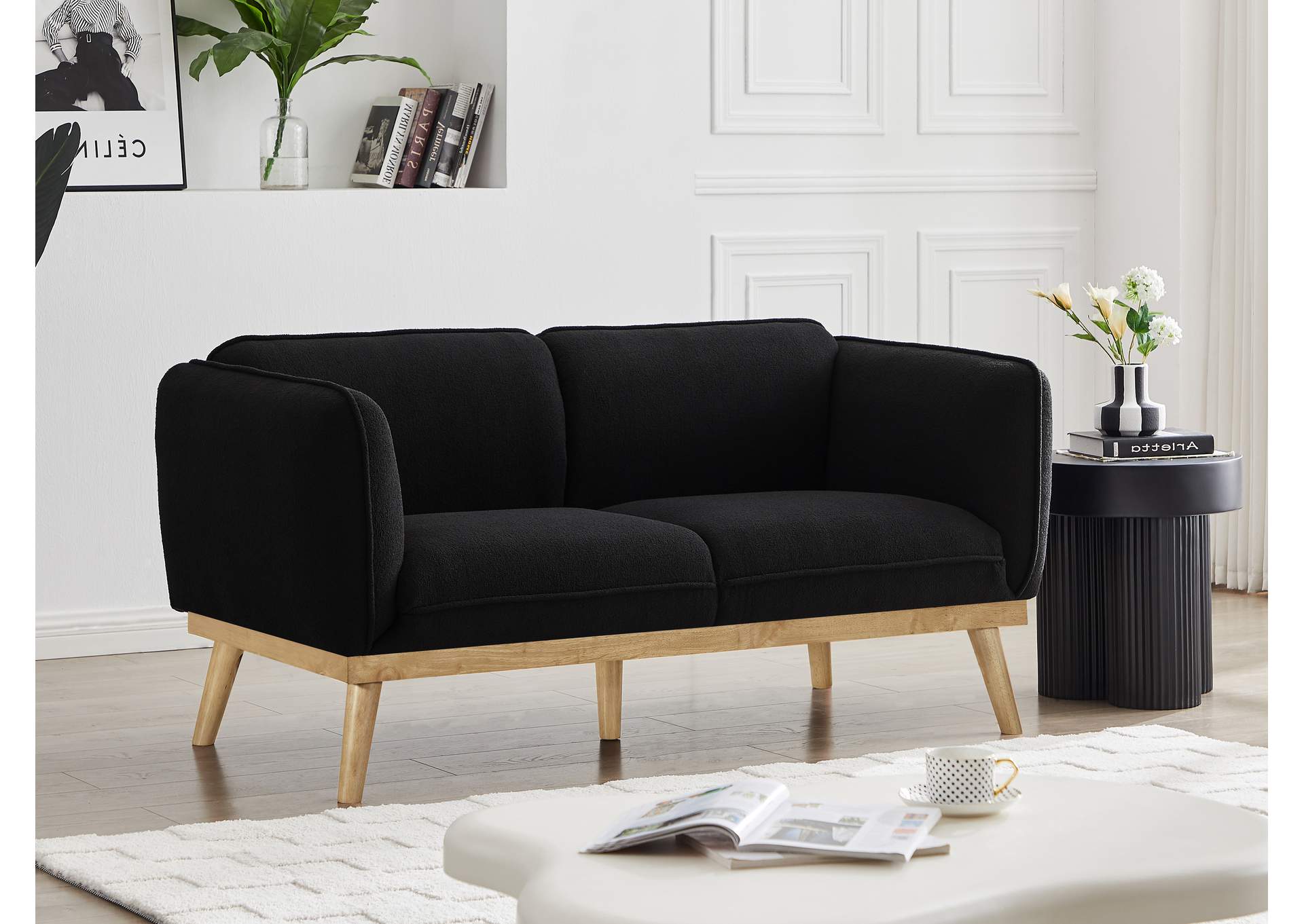 Nolita Black Boucle Fabric Loveseat,Meridian Furniture