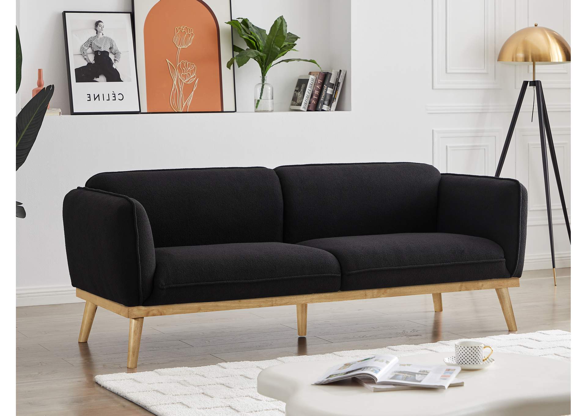 Nolita Black Boucle Fabric Sofa,Meridian Furniture